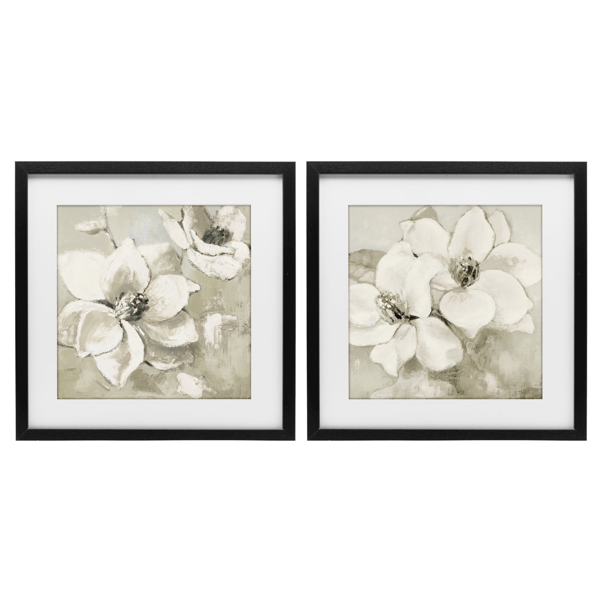Stupell Industries Beige Magnolias after Rain 2 Piece Black Framed Print Under Glass Set, design by Lanie Loreth