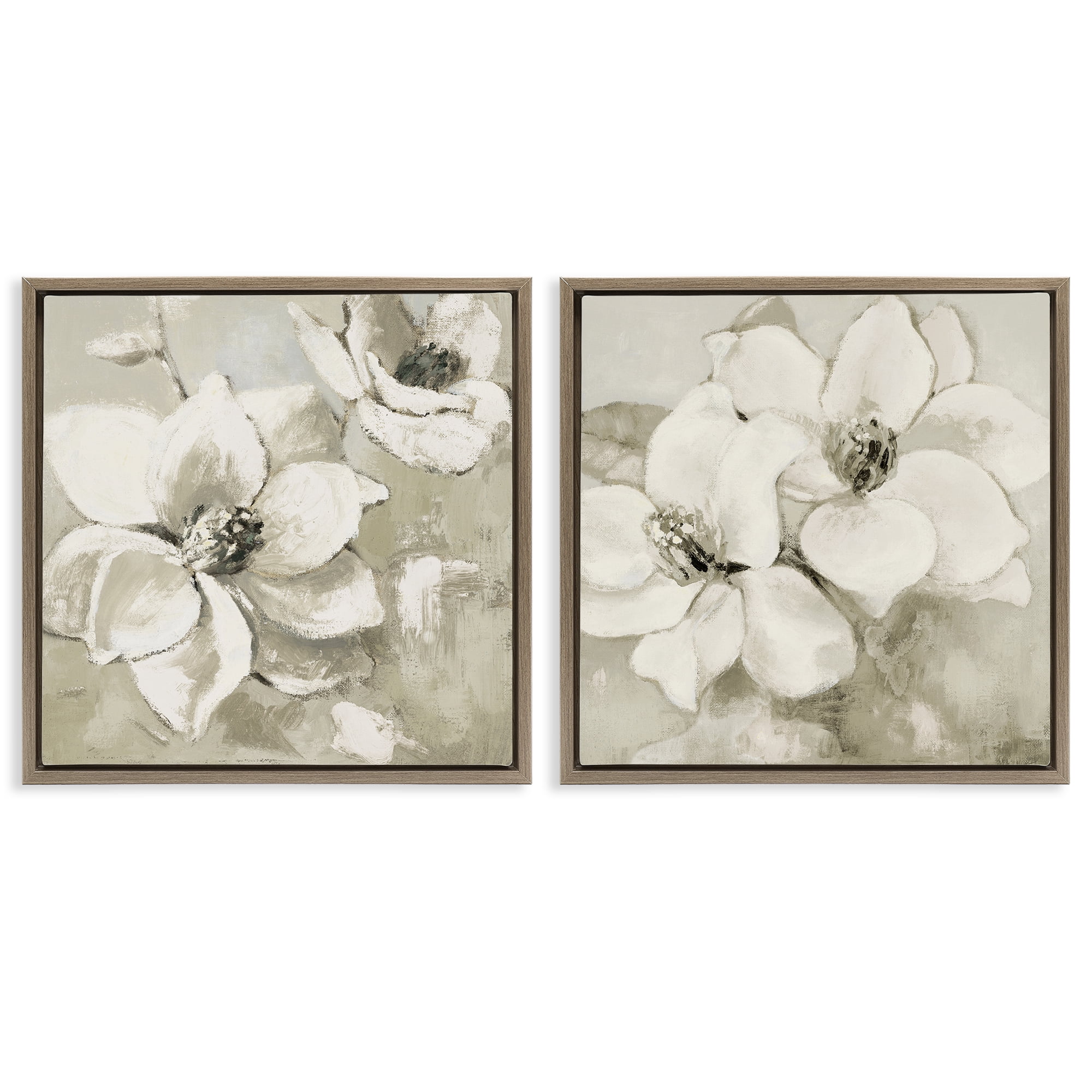 Stupell Industries Beige Magnolias after Rain 2 Piece Brown Framed Floater Canvas Set, design by Lanie Loreth