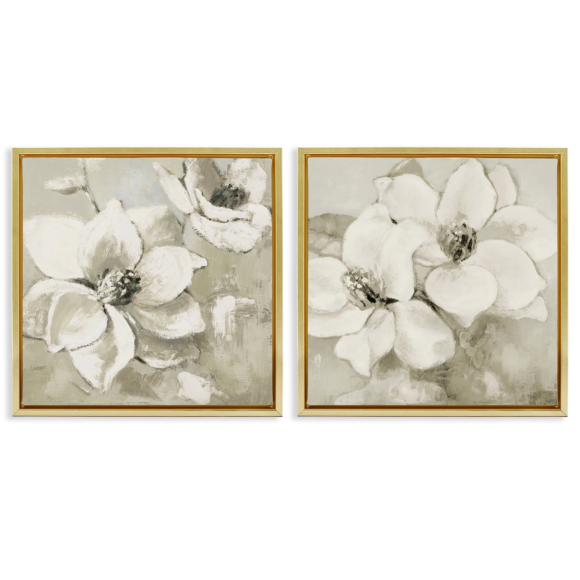 Stupell Industries Beige Magnolias after Rain 2 Piece Gold Framed Floater Canvas Set, design by Lanie Loreth