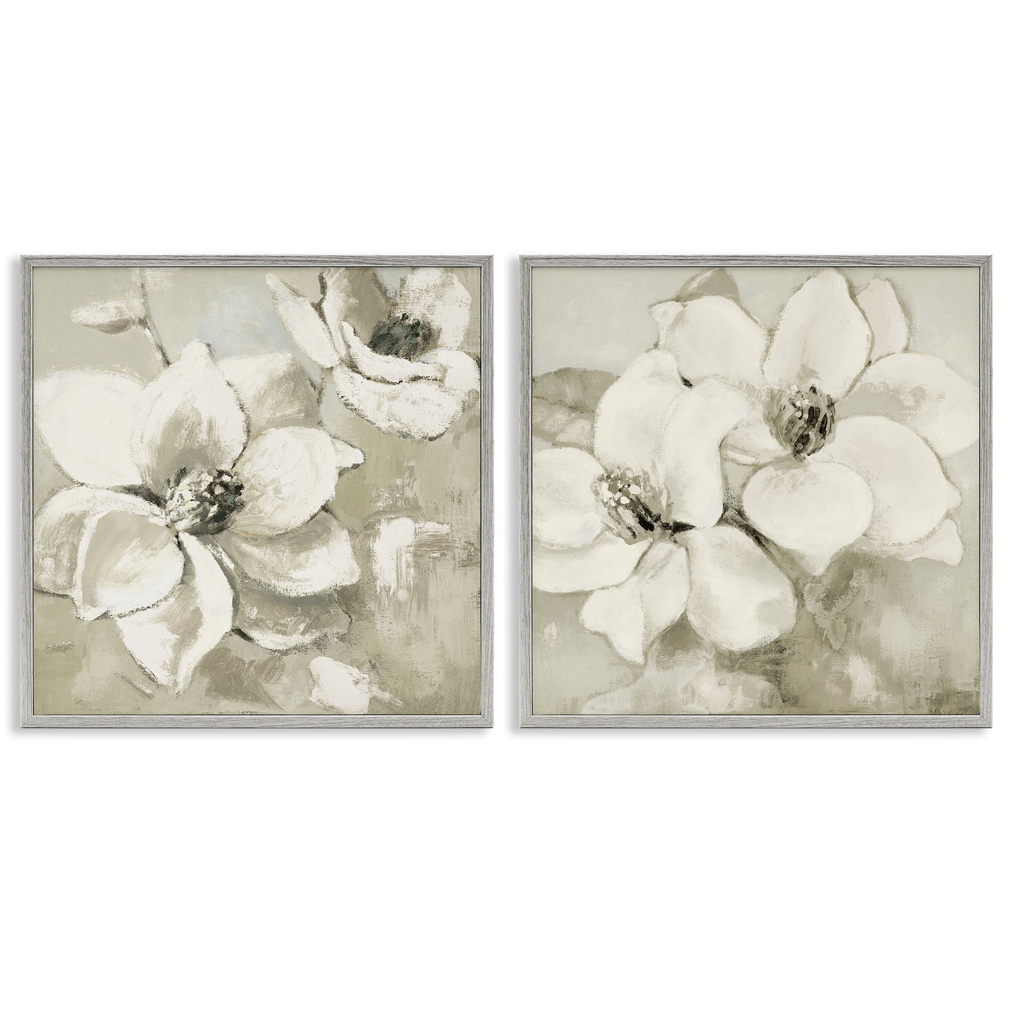 Stupell Industries Beige Magnolias after Rain 2 Piece Gray Framed Giclee Art Set, design by Lanie Loreth