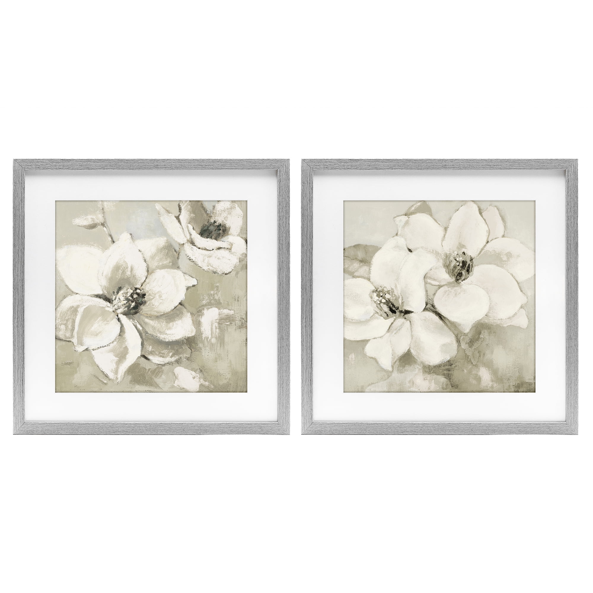 Stupell Industries Beige Magnolias after Rain 2 Piece Gray Framed Print Under Glass Set, design by Lanie Loreth