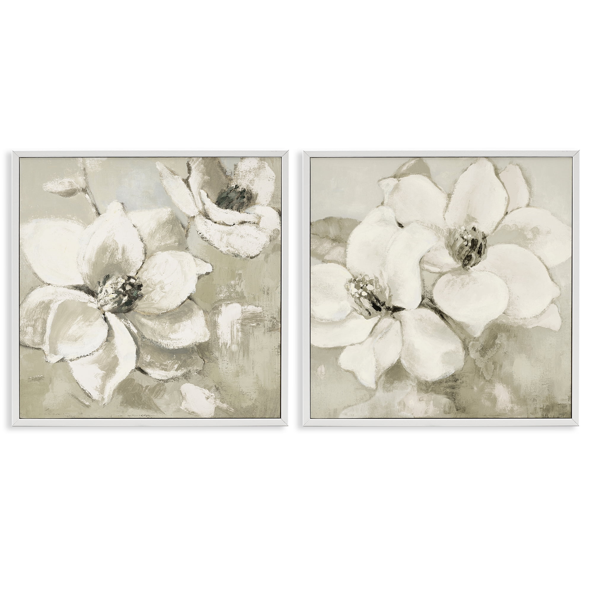Stupell Industries Beige Magnolias after Rain 2 Piece White Framed Giclee Art Set, design by Lanie Loreth