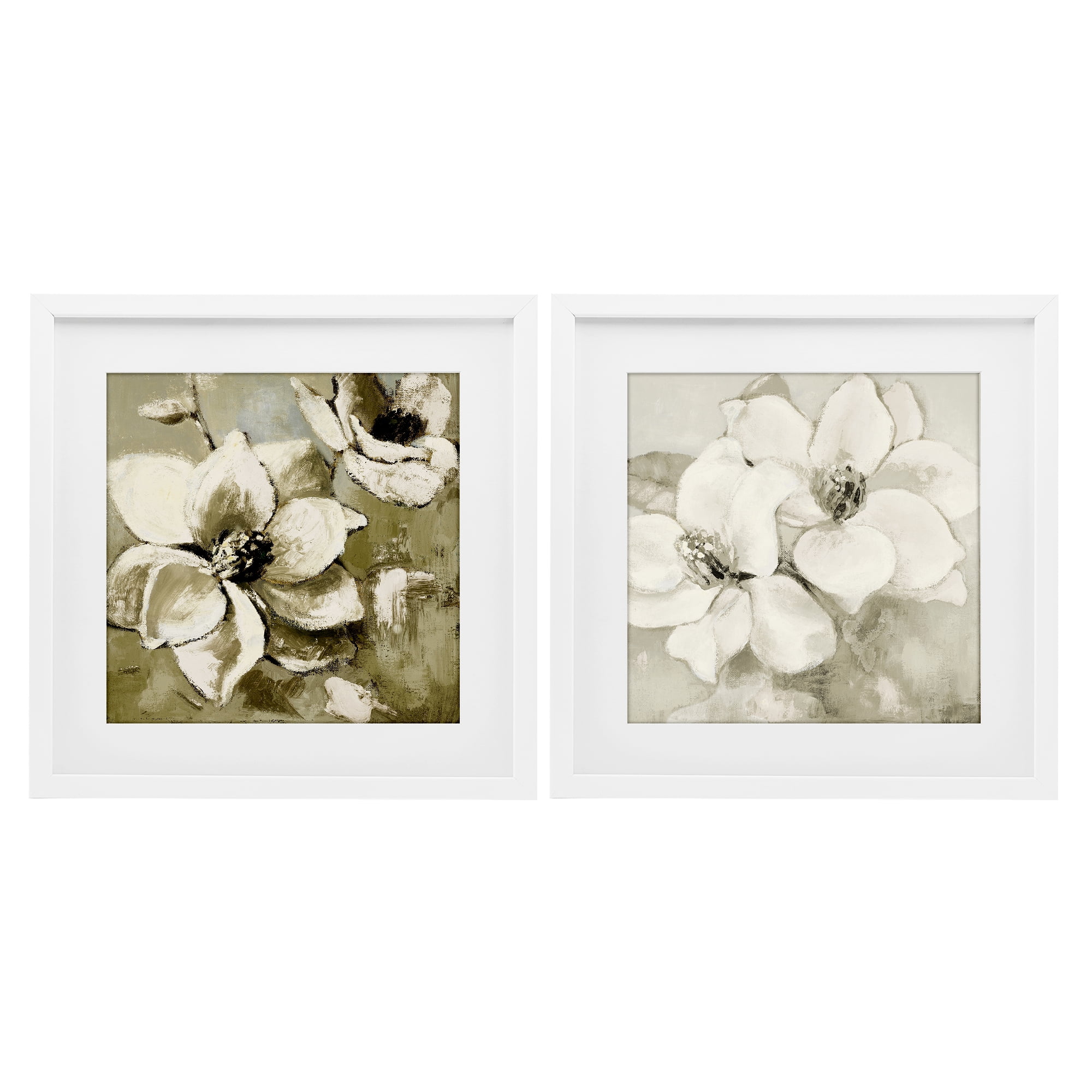 Stupell Industries Beige Magnolias after Rain 2 Piece White Framed Print Under Glass Set, design by Lanie Loreth