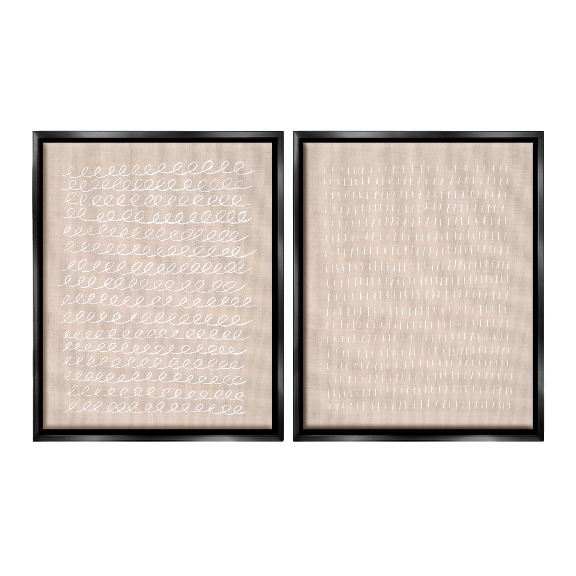 Stupell Industries Beige Minimal Scribbles Abstract Painting Black Floater Framed Canvas Art Print Wall Art, 17 x 21, Set of 2