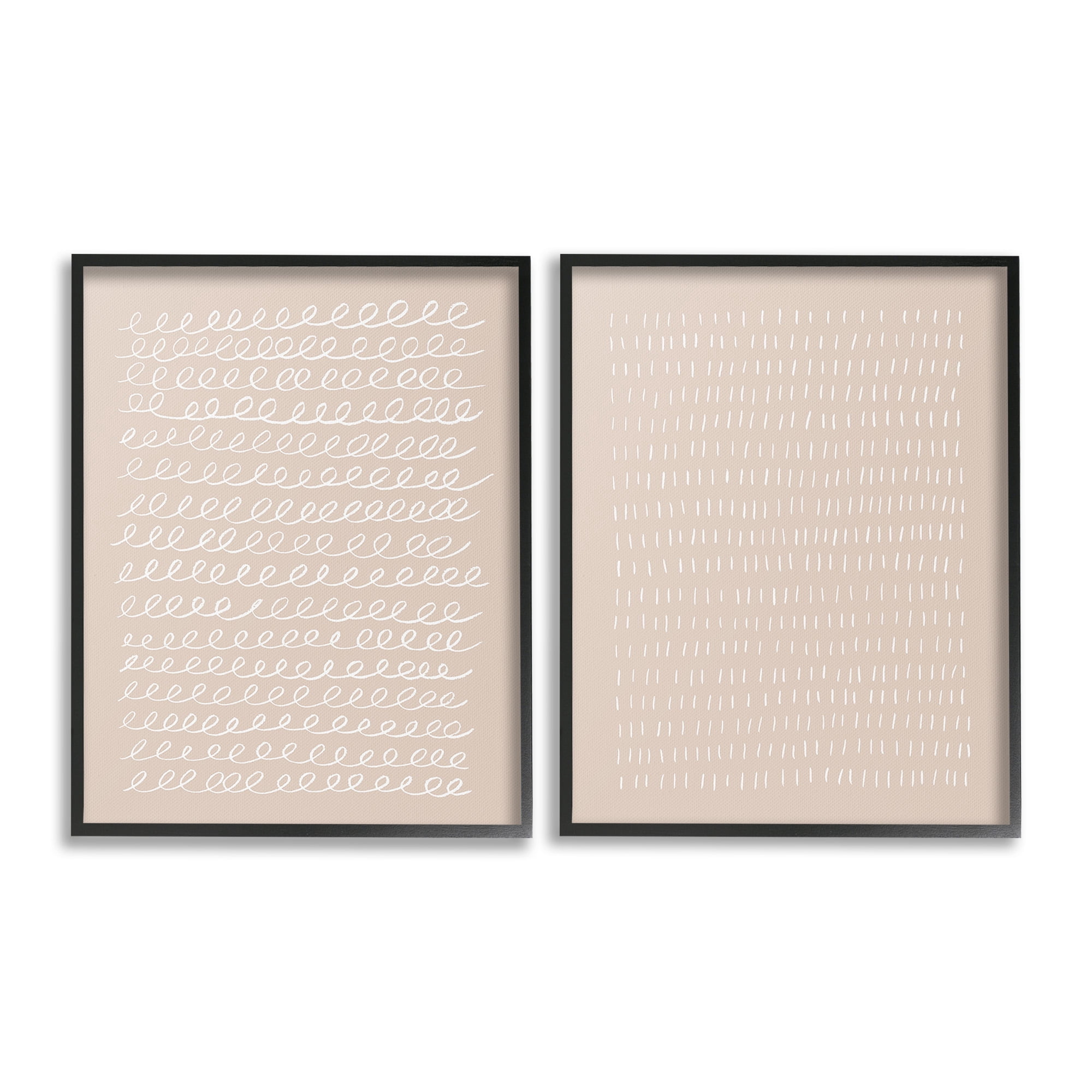 Stupell Industries Beige Minimal Scribbles Abstract Painting Black Framed Art Print Wall Art, 24 x 30, Set of 2