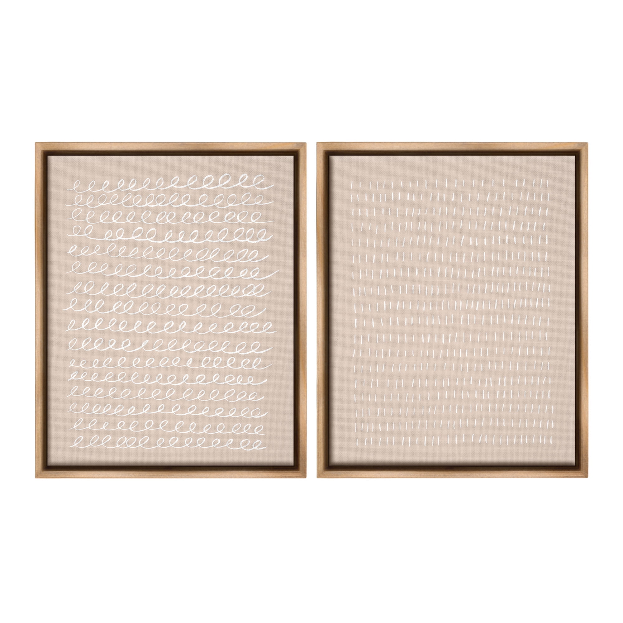 Stupell Industries Beige Minimal Scribbles Abstract Painting Brown Floater Framed Canvas Art Print Wall Art, 17 x 21, Set of 2