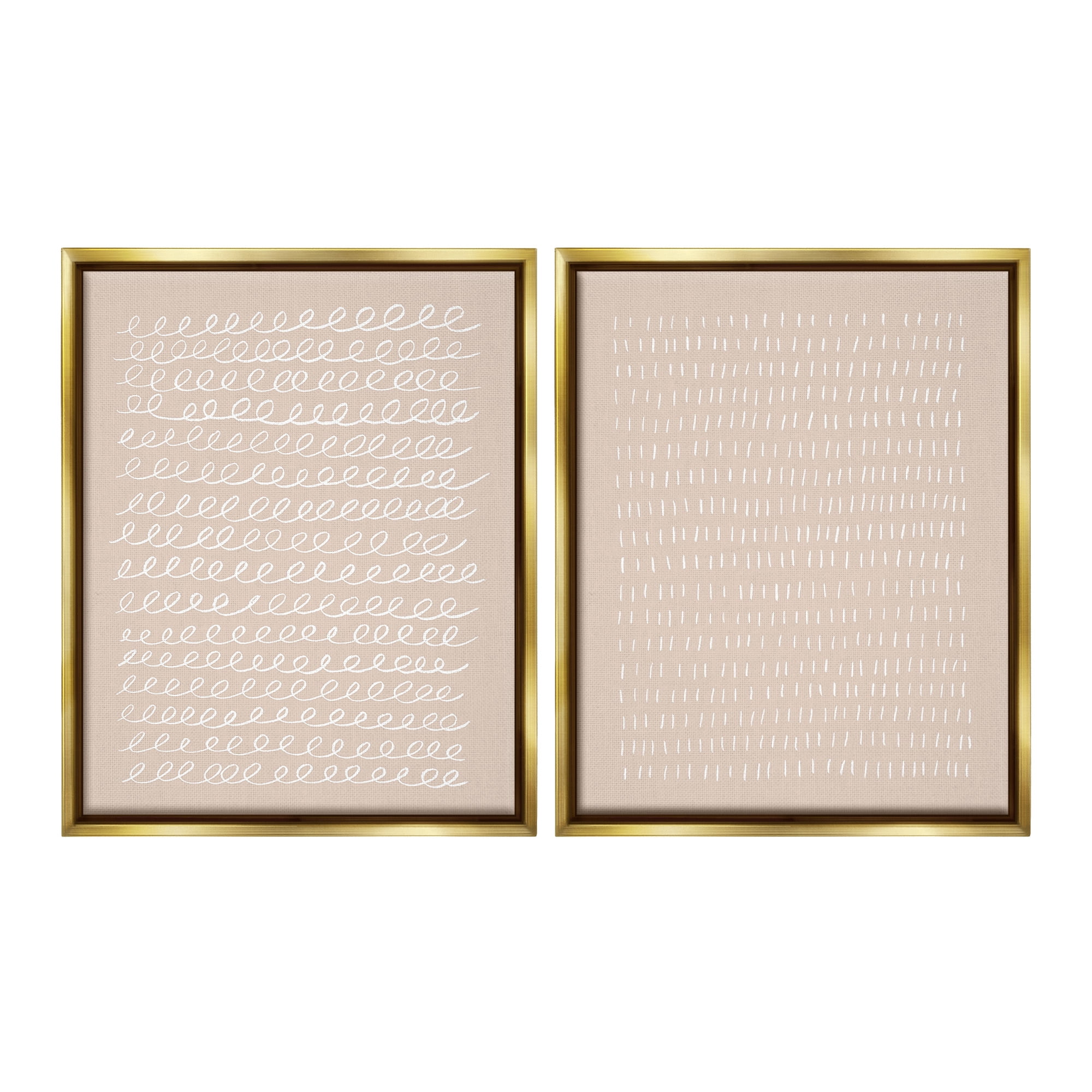 Stupell Industries Beige Minimal Scribbles Abstract Painting Gold Floater Framed Canvas Art Print Wall Art, 17 x 21, Set of 2