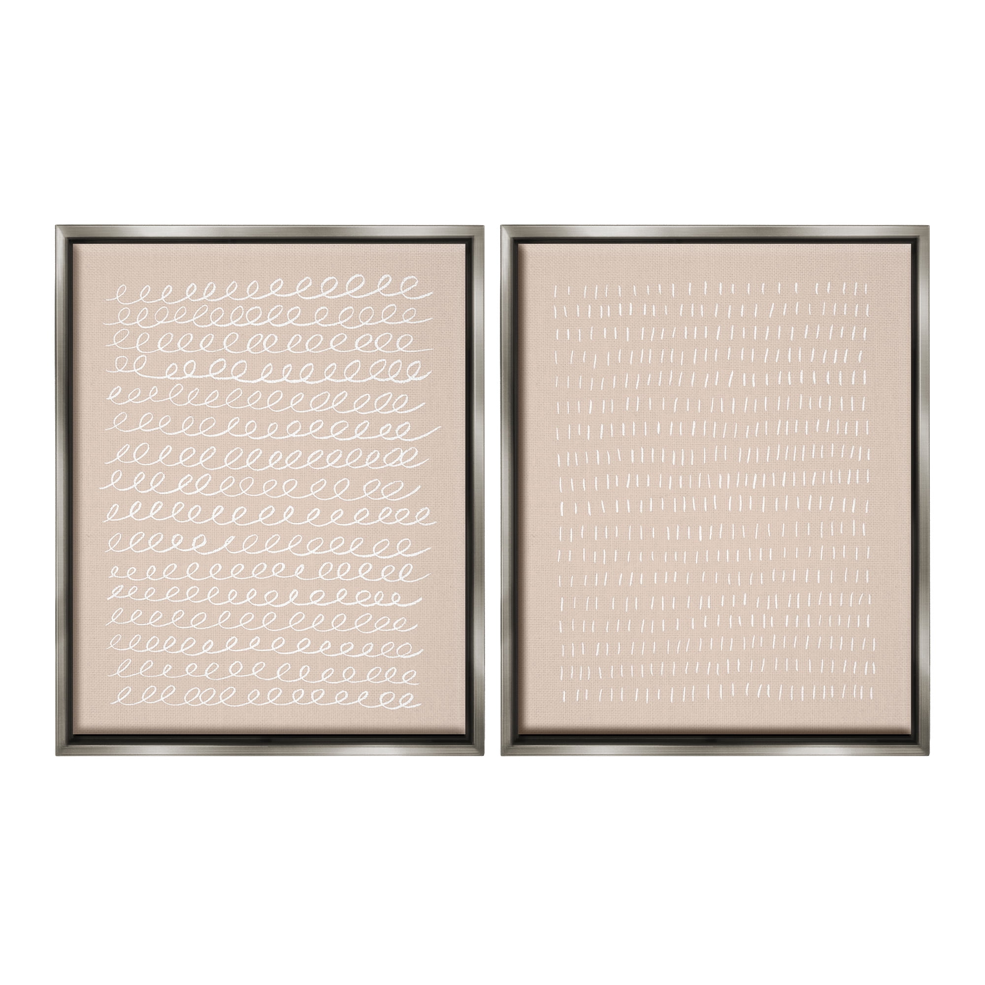 Stupell Industries Beige Minimal Scribbles Abstract Painting Gray Floater Framed Canvas Art Print Wall Art, 17 x 21, Set of 2