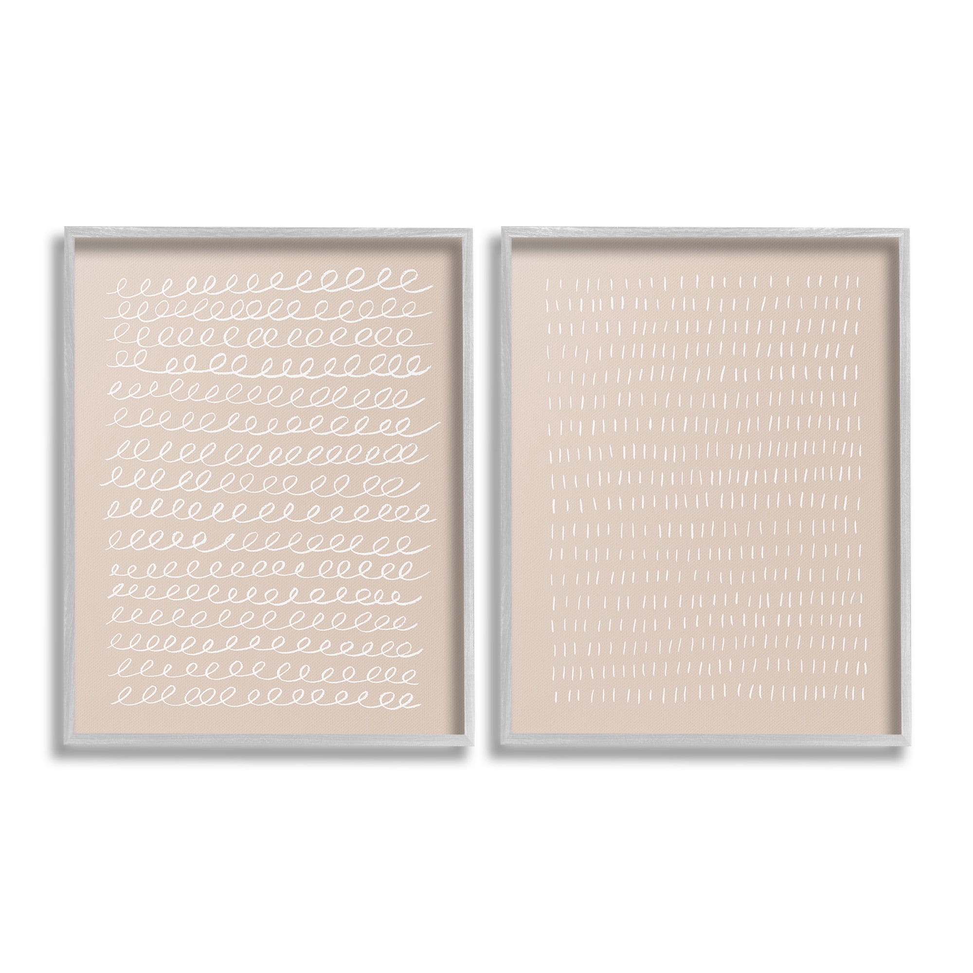 Stupell Industries Beige Minimal Scribbles Abstract Painting Gray Framed Art Print Wall Art, 11 x 14, Set of 2
