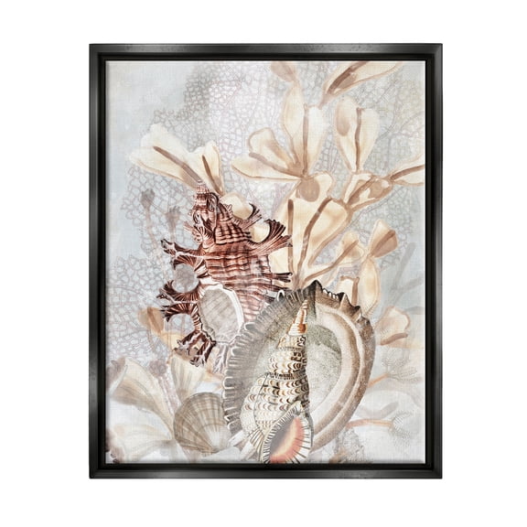 Stupell Industries Beige Mixed Seashells Animals & Insects Painting Black Floater Framed Canvas Art Print Wall Art, 17 x 21
