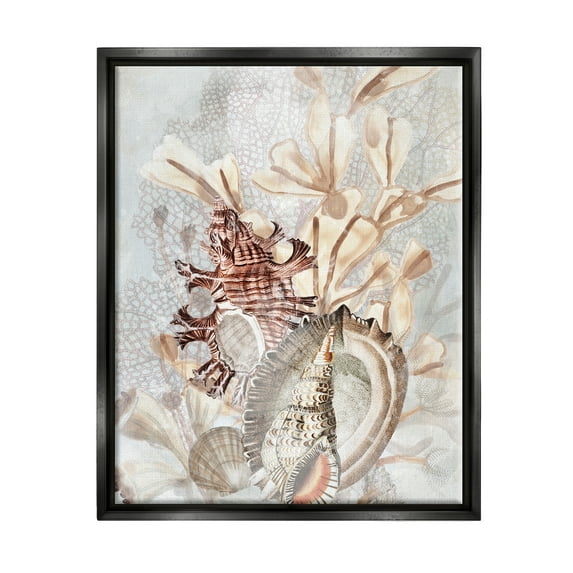 Stupell Industries Beige Mixed Seashells Animals & Insects Painting Black Floater Framed Canvas Art Print Wall Art, 25 x 31