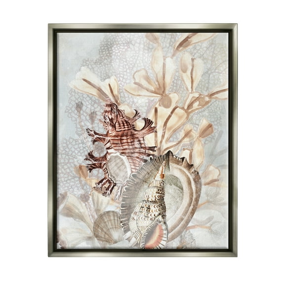Stupell Industries Beige Mixed Seashells Animals & Insects Painting Gray Floater Framed Canvas Art Print Wall Art, 25 x 31