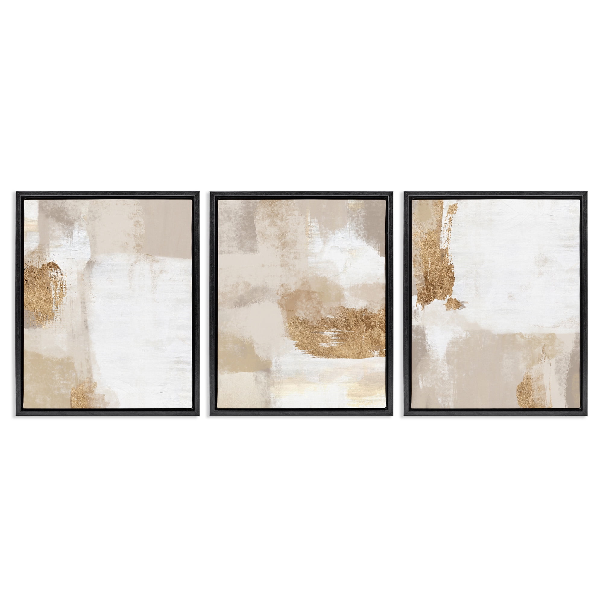 Stupell Industries Beige Modern Abstraction Abstract Painting Black Floater Framed Canvas Art Print Wall Art, 25 x 31, Set of 3