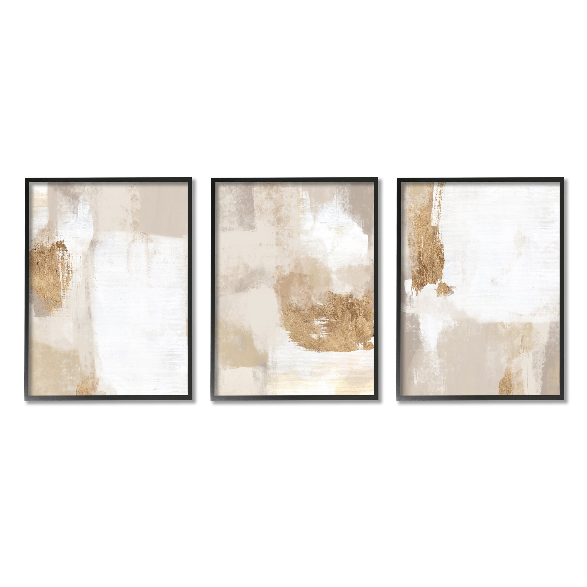 Stupell Industries Beige Modern Abstraction Abstract Painting Black Framed Art Print Wall Art, 24 x 30, Set of 3