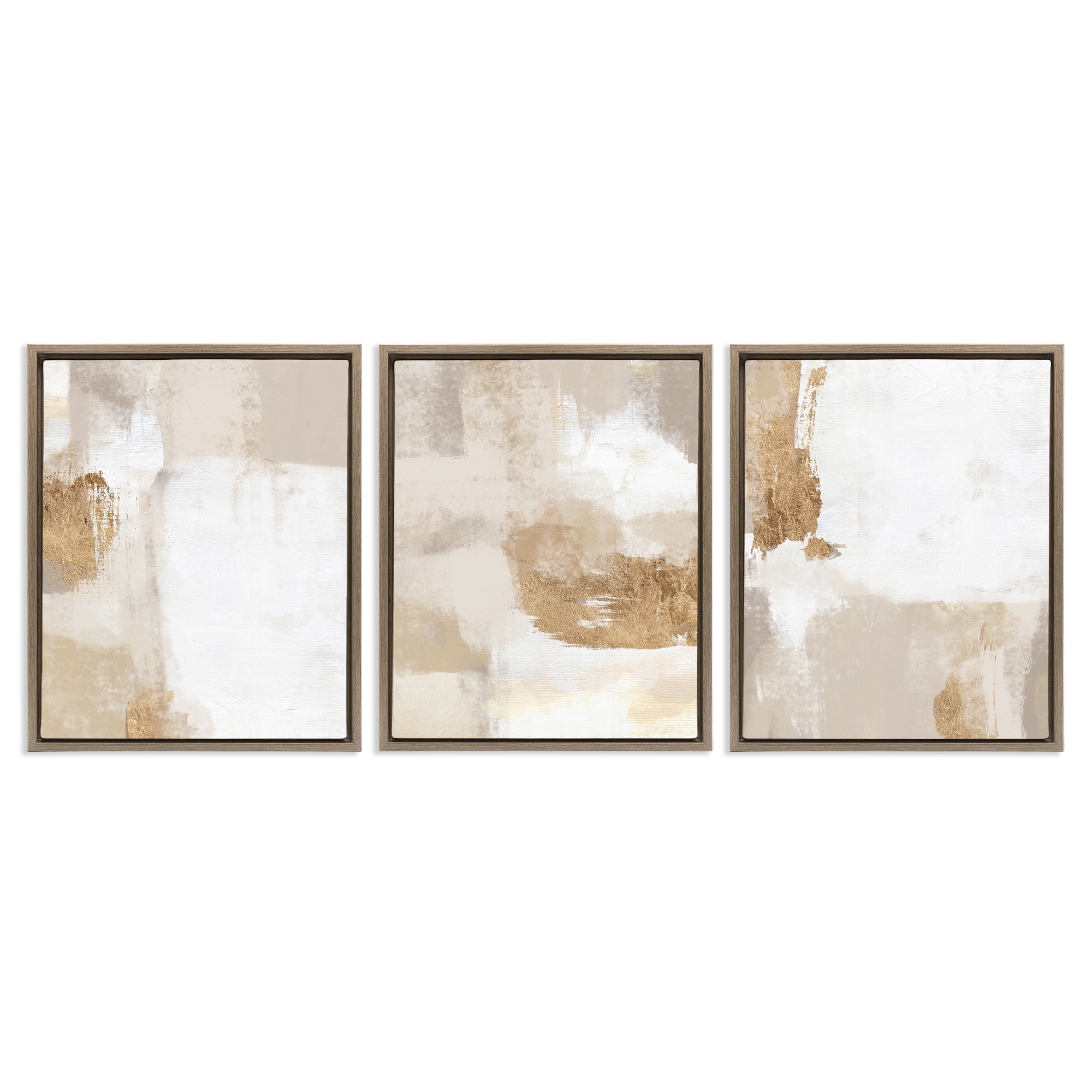 Stupell Industries Beige Modern Abstraction Abstract Painting Brown Floater Framed Canvas Art Print Wall Art, 17 x 21, Set of 3