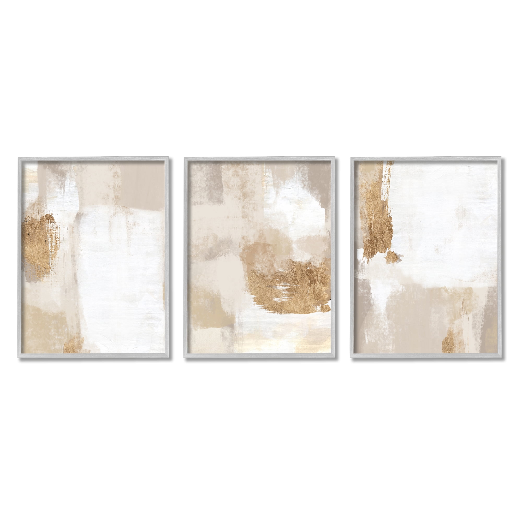 Stupell Industries Beige Modern Abstraction Abstract Painting Gray Framed Art Print Wall Art, 16 x 20, Set of 3