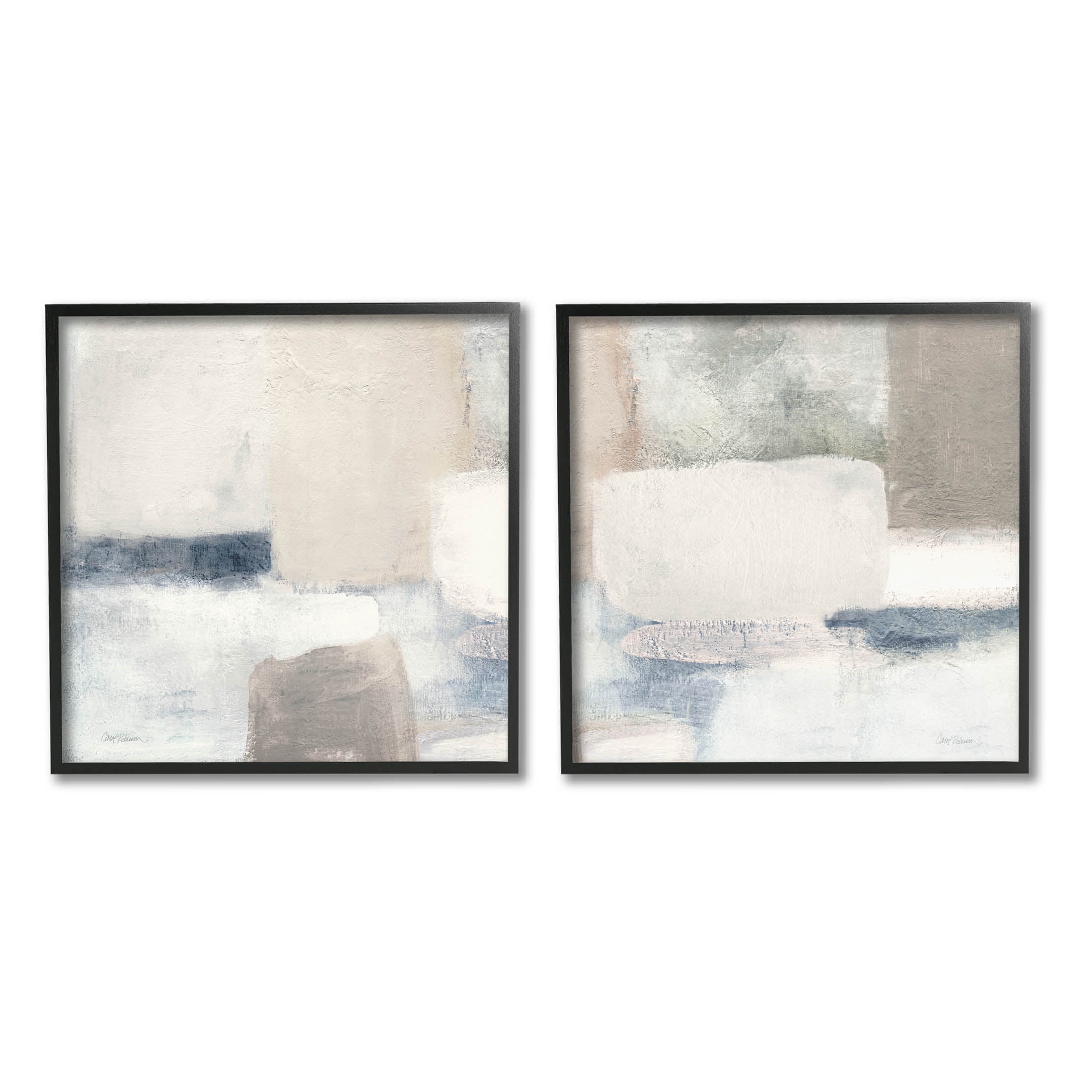 Beige and Blue Abstract Canvas Print Set with Black Frame