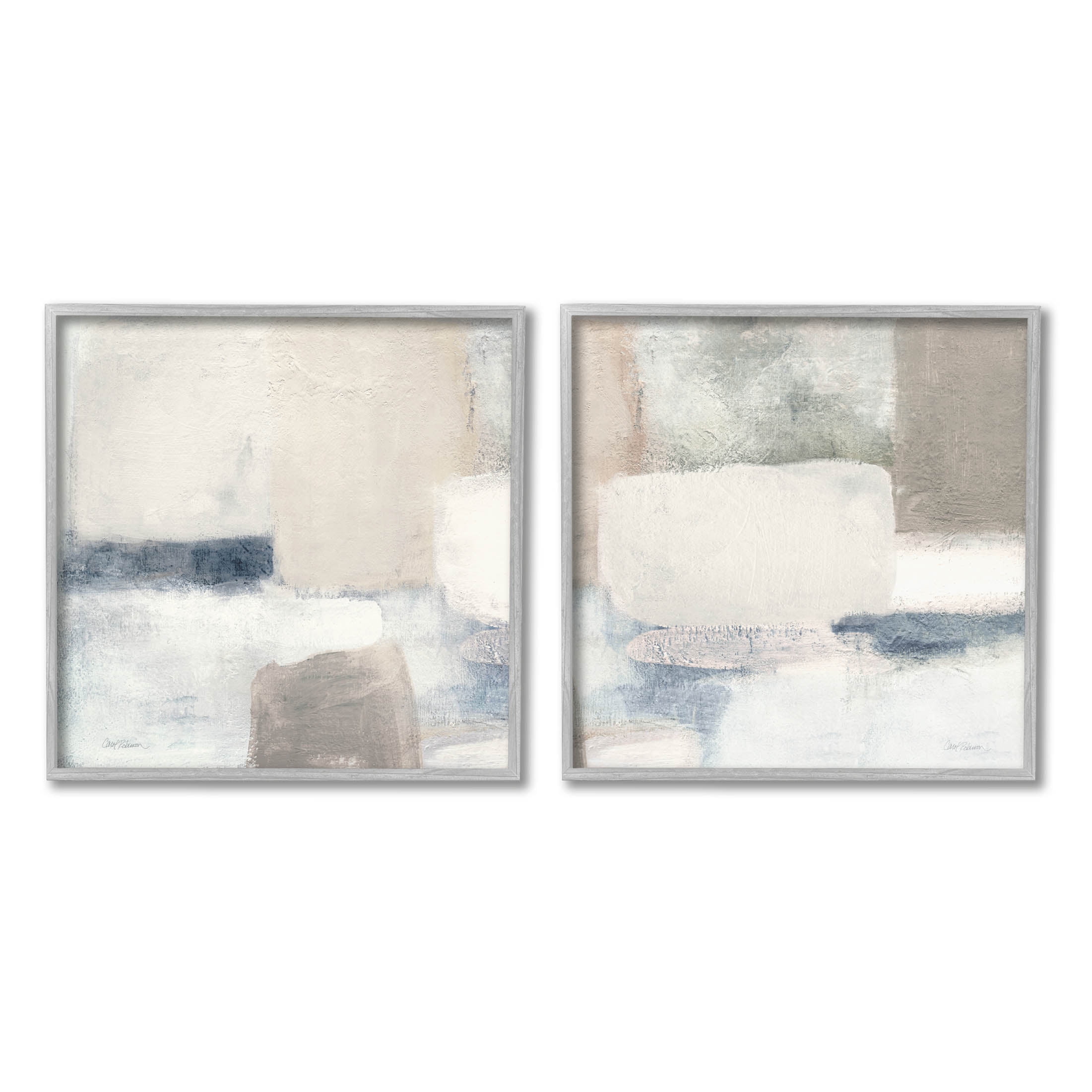 Beige and Gray Abstract Canvas Art Set with Ebony Frame
