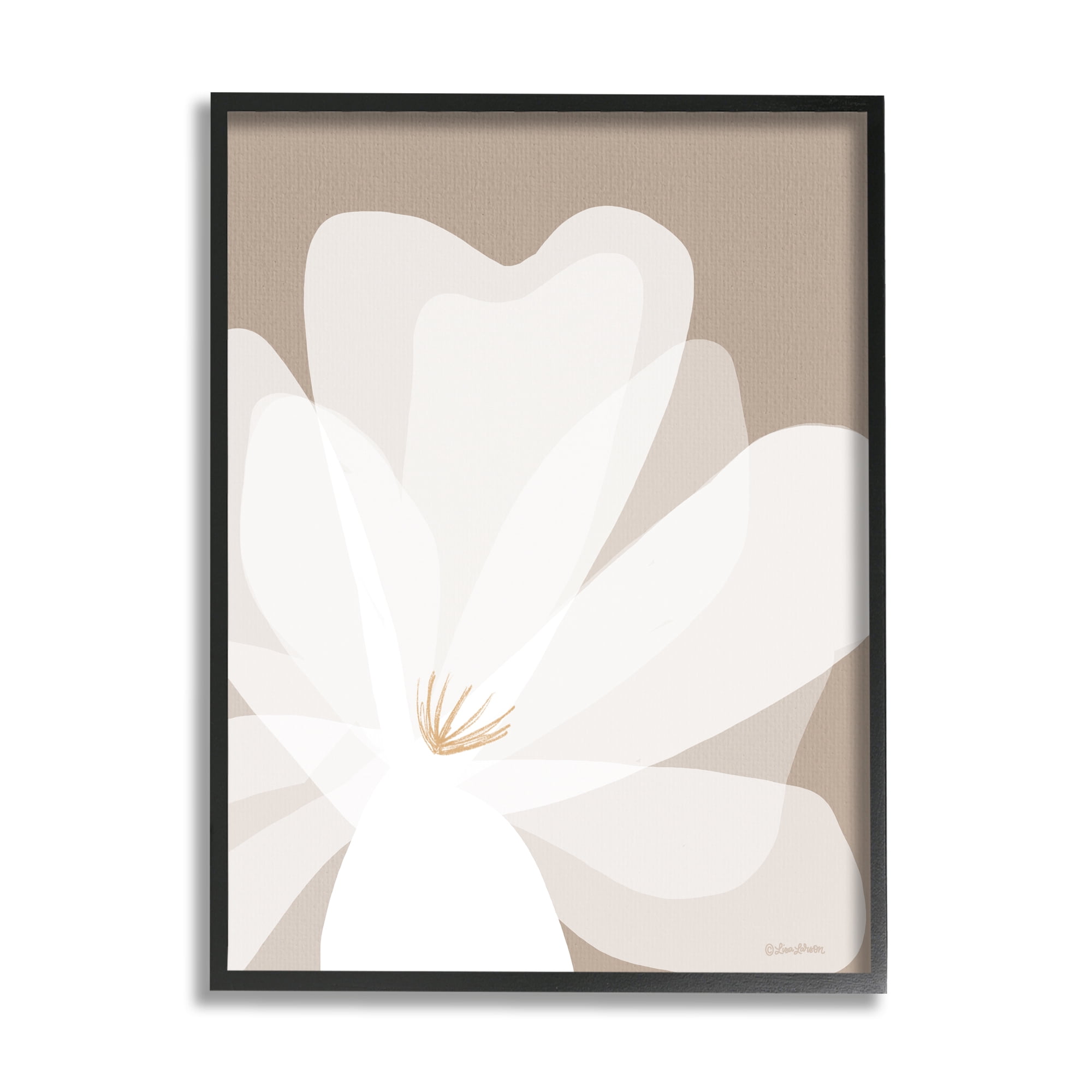 Stupell Industries Beige Modern Lily Botanical & Floral Painting Black Framed Art Print Wall Art, 16 x 20