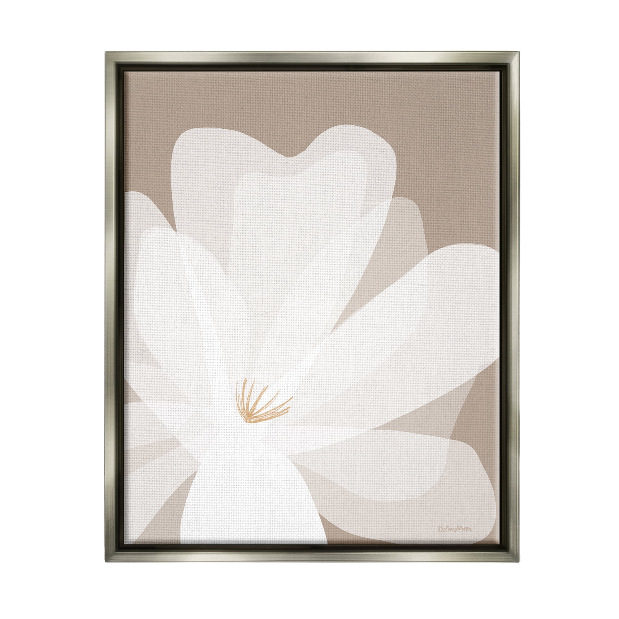 Stupell Industries Beige Modern Lily Botanical & Floral Painting Gray Floater Framed Canvas Art Print Wall Art, 17 x 21