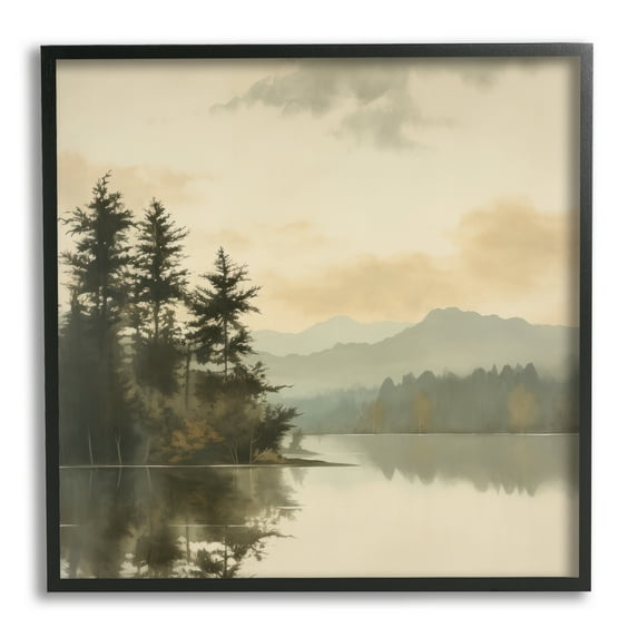 Stupell Industries Beige Mountain Landscape Landscape Painting Black Framed Art Print Wall Art, 12 x 12