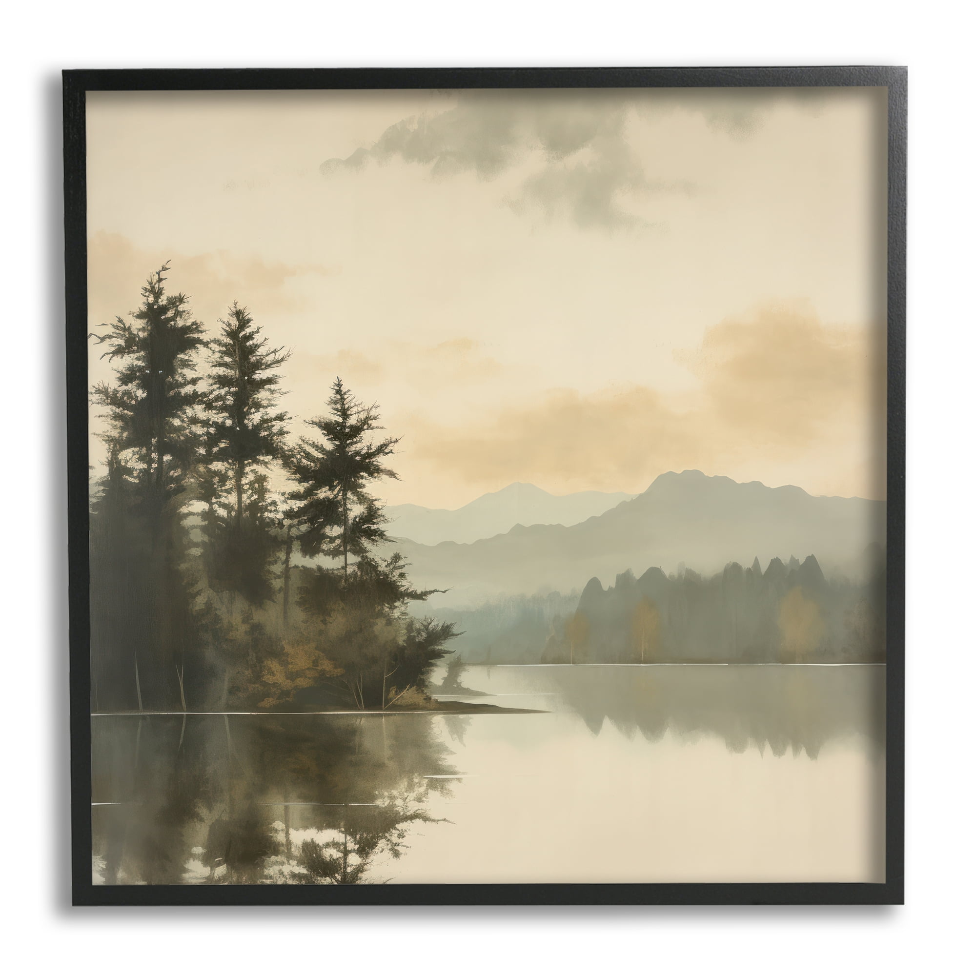 Stupell Industries Beige Mountain Landscape Landscape Painting Black Framed Art Print Wall Art, 17 x 17