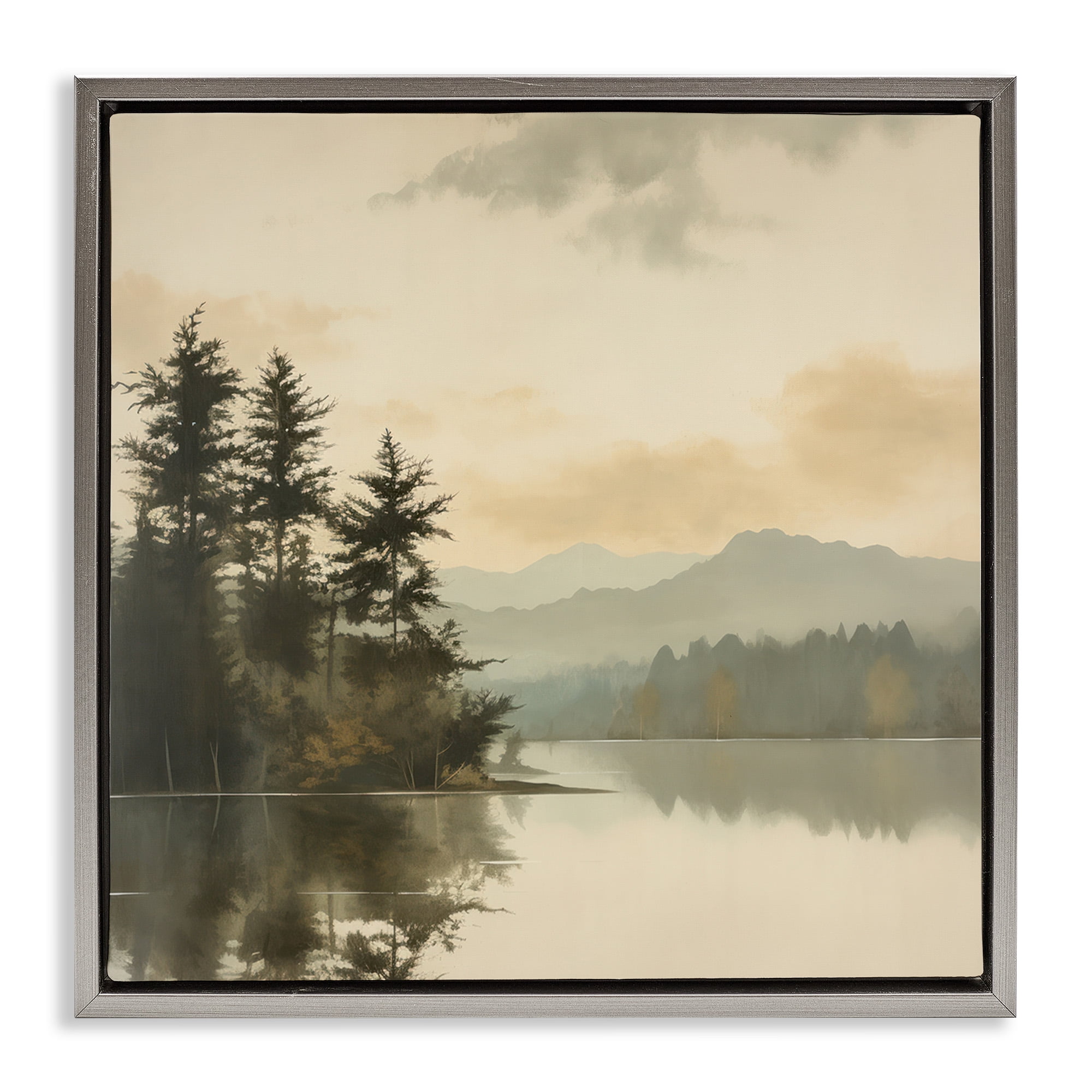 Stupell Industries Beige Mountain Landscape Landscape Painting Gray Floater Framed Canvas Art Print Wall Art, 25 x 25