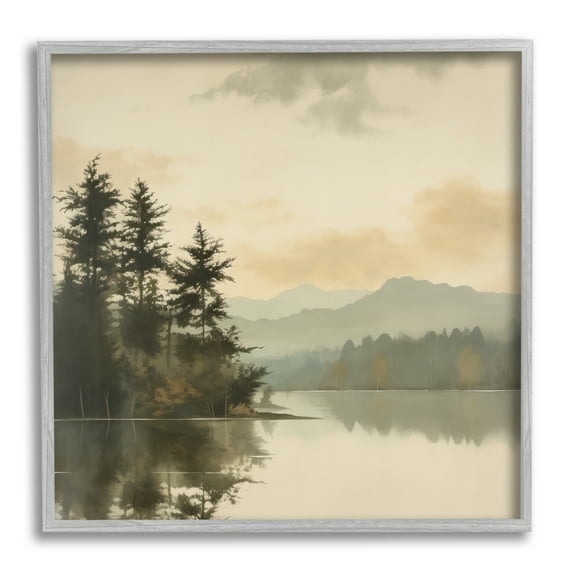 Stupell Industries Beige Mountain Landscape Landscape Painting Gray Framed Art Print Wall Art, 17 x 17
