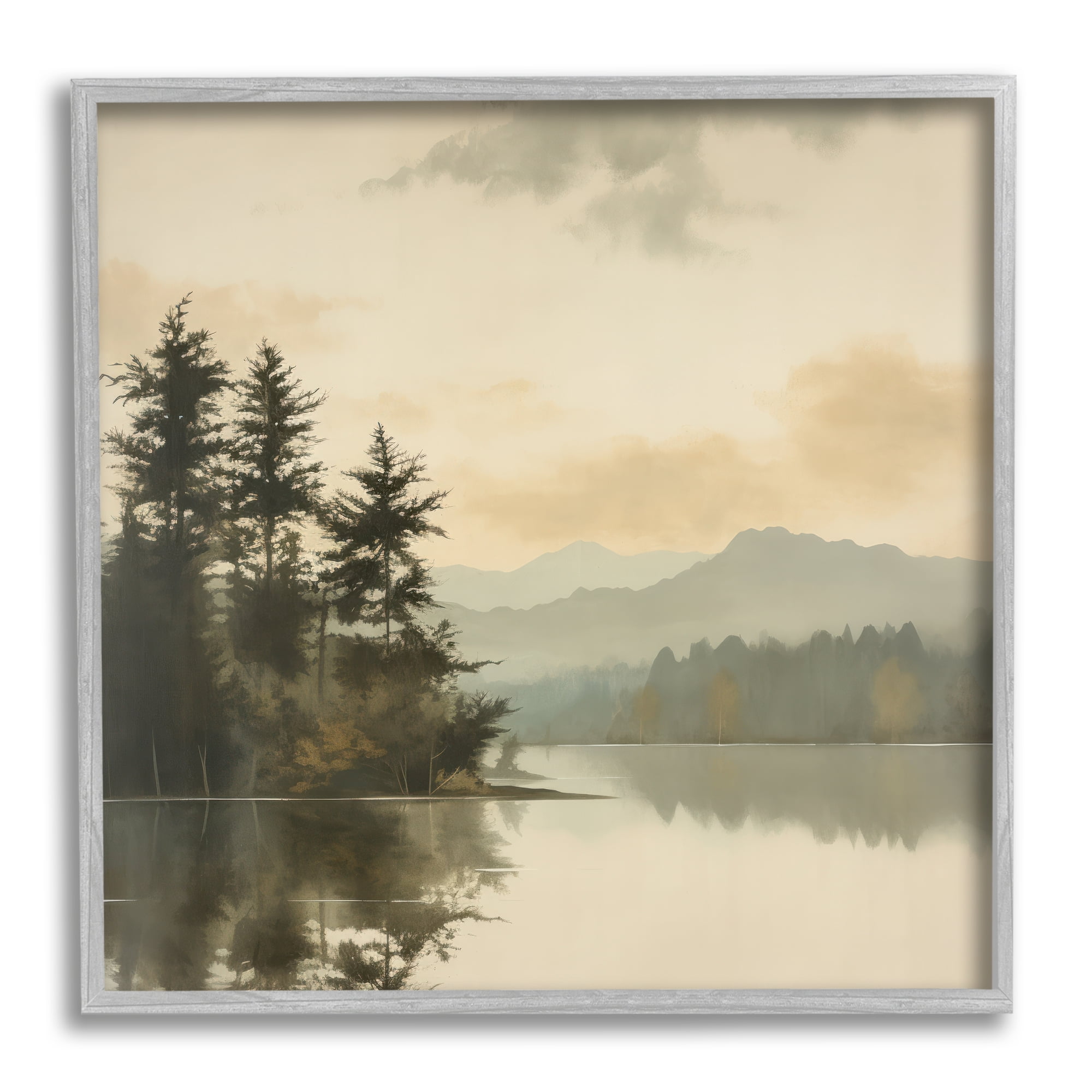 Stupell Industries Beige Mountain Landscape Landscape Painting Gray Framed Art Print Wall Art, 24 x 24