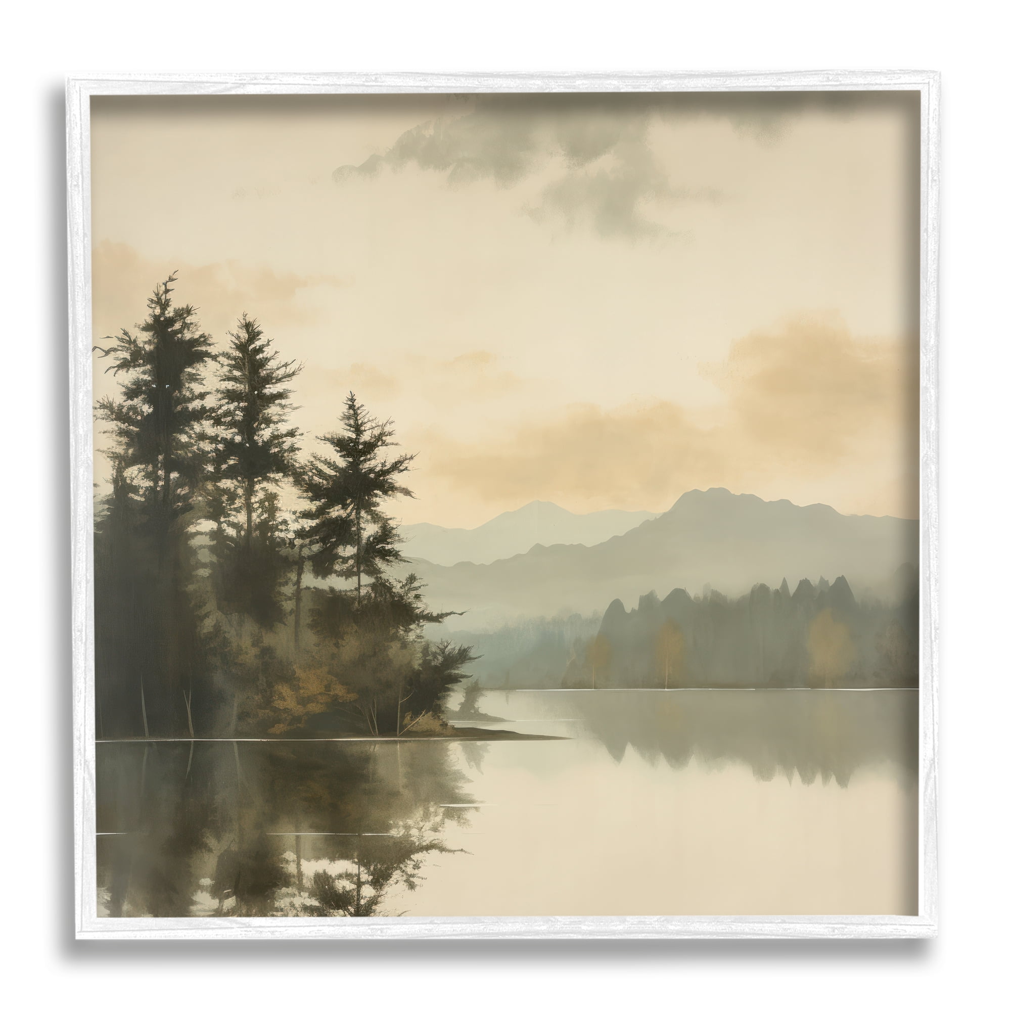 Stupell Industries Beige Mountain Landscape Landscape Painting White Framed Art Print Wall Art, 24 x 24