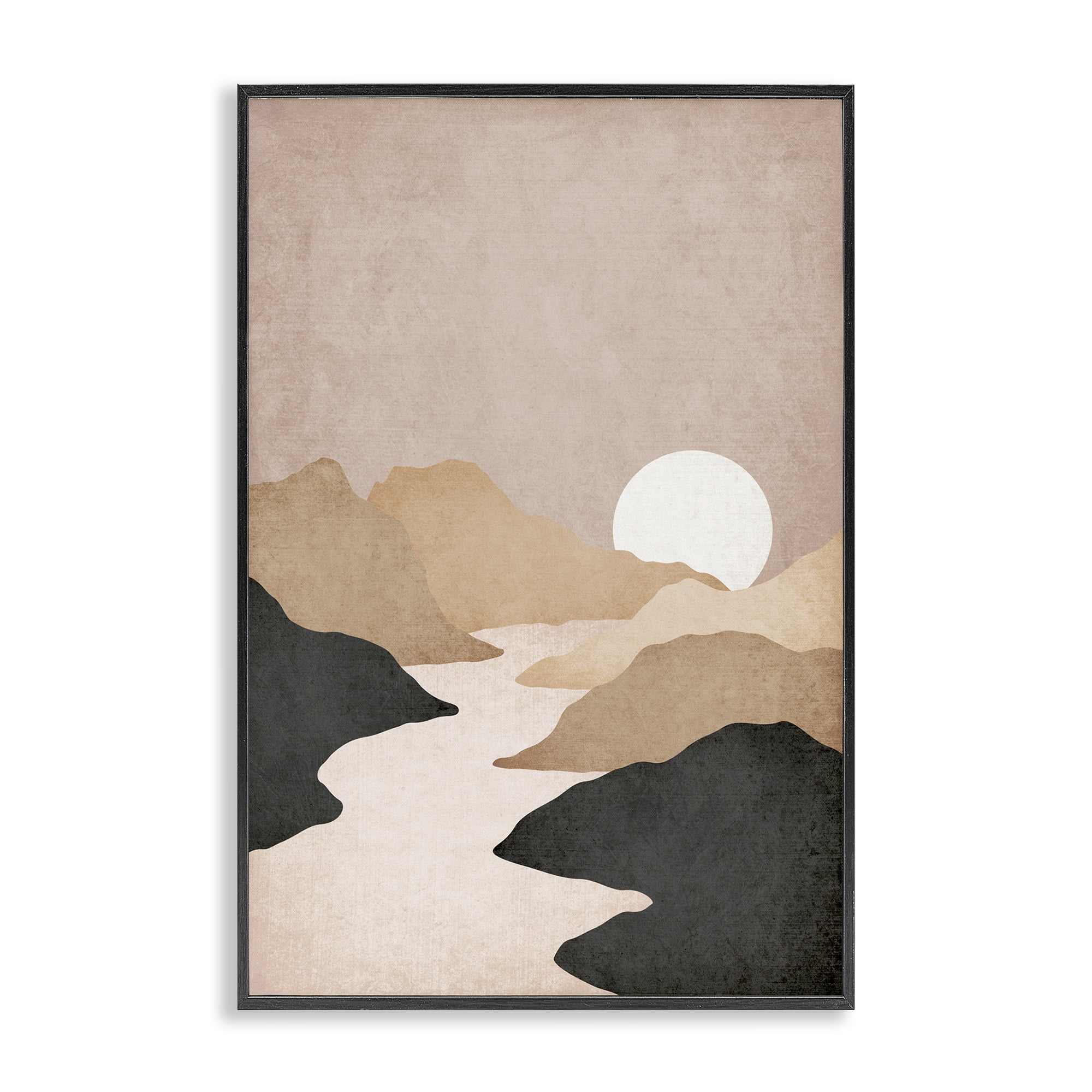 Stupell Industries Beige Mountains with Stream Landscape & Nature Painting Black Framed Art Print Wall Art, 12 x 18