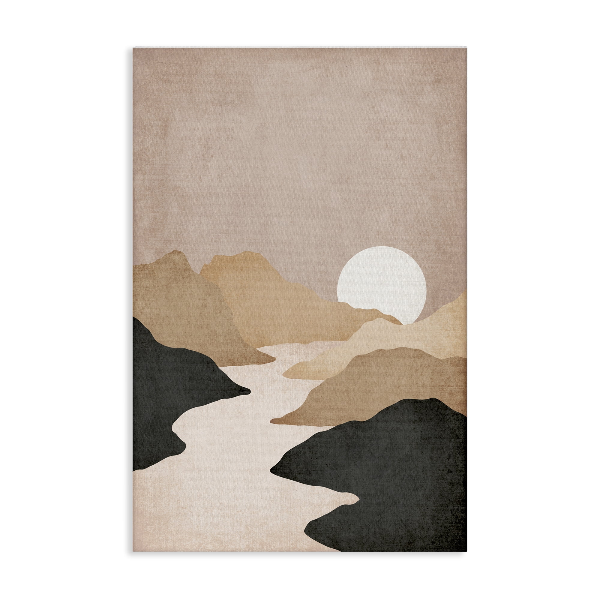 Stupell Industries Beige Mountains with Stream Landscape & Nature Painting Wrapped Canvas Art Print Wall Art, 20 x 30