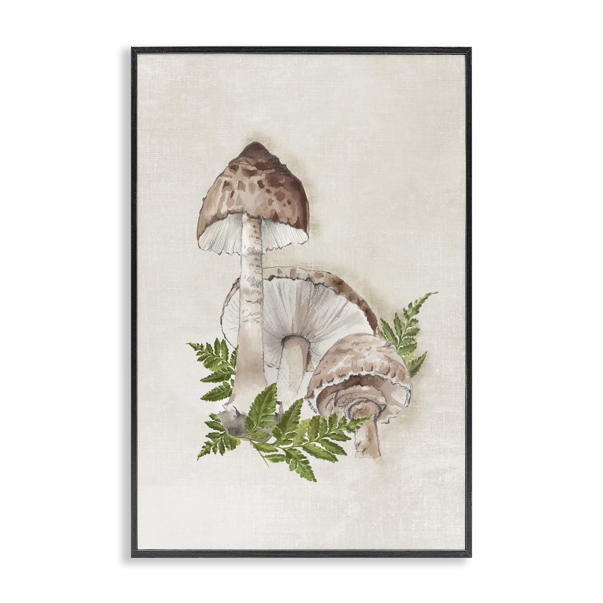 Stupell Industries Beige Mushrooms & Fern Plants & Flowers Painting Black Framed Art Print Wall Art, 12 x 18