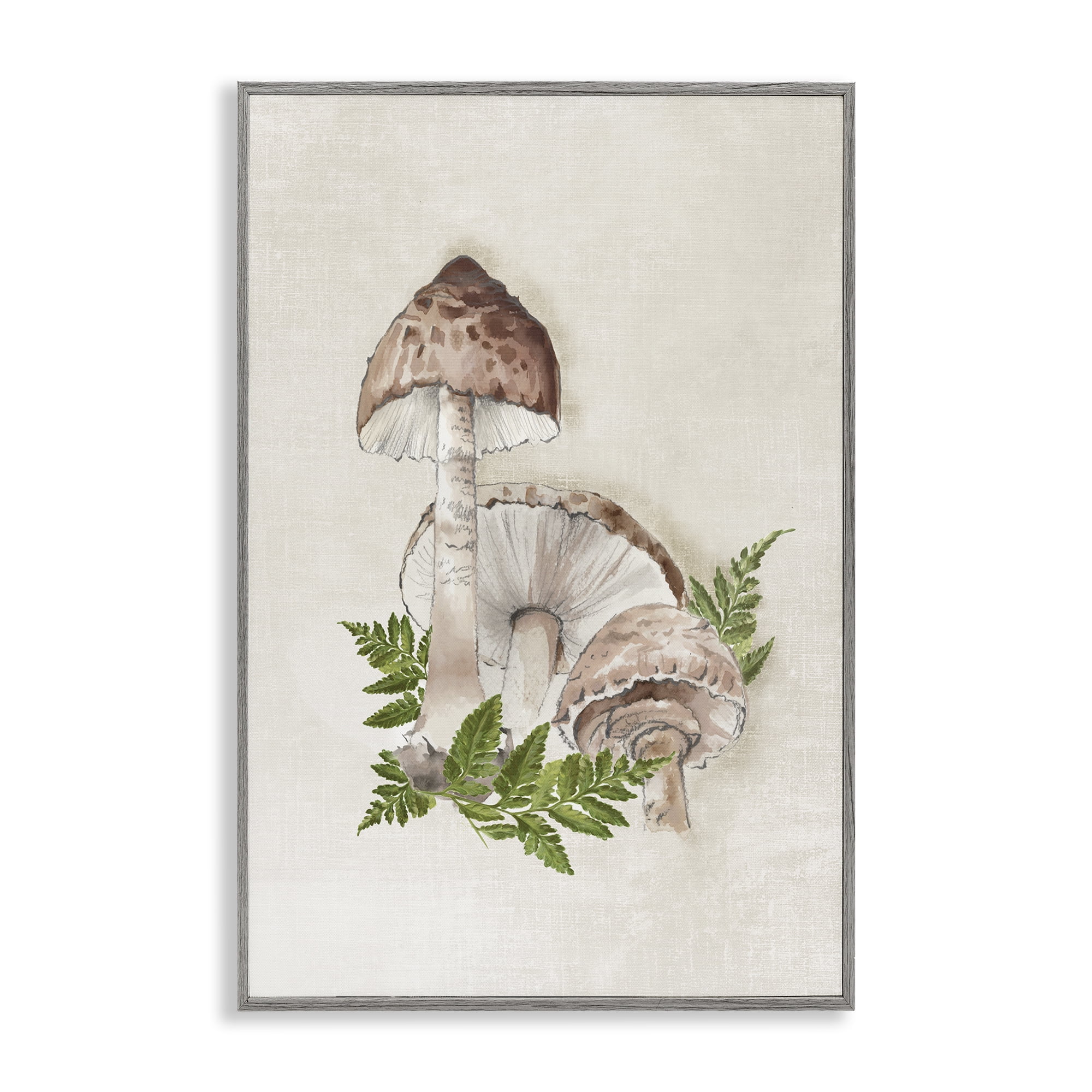 Stupell Industries Beige Mushrooms & Fern Plants & Flowers Painting Gray Framed Art Print Wall Art, 16 x 24