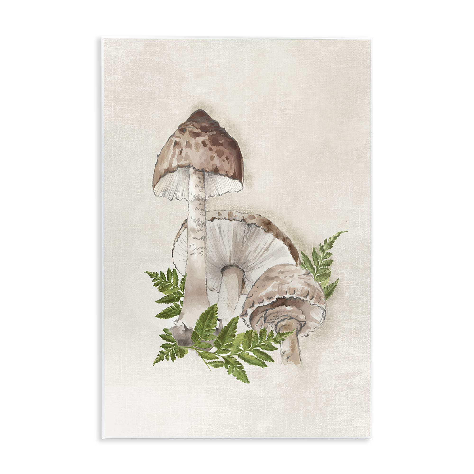 Stupell Industries Beige Mushrooms & Fern Plants & Flowers Painting Unframed Art Print Wall Art, 10 x 15