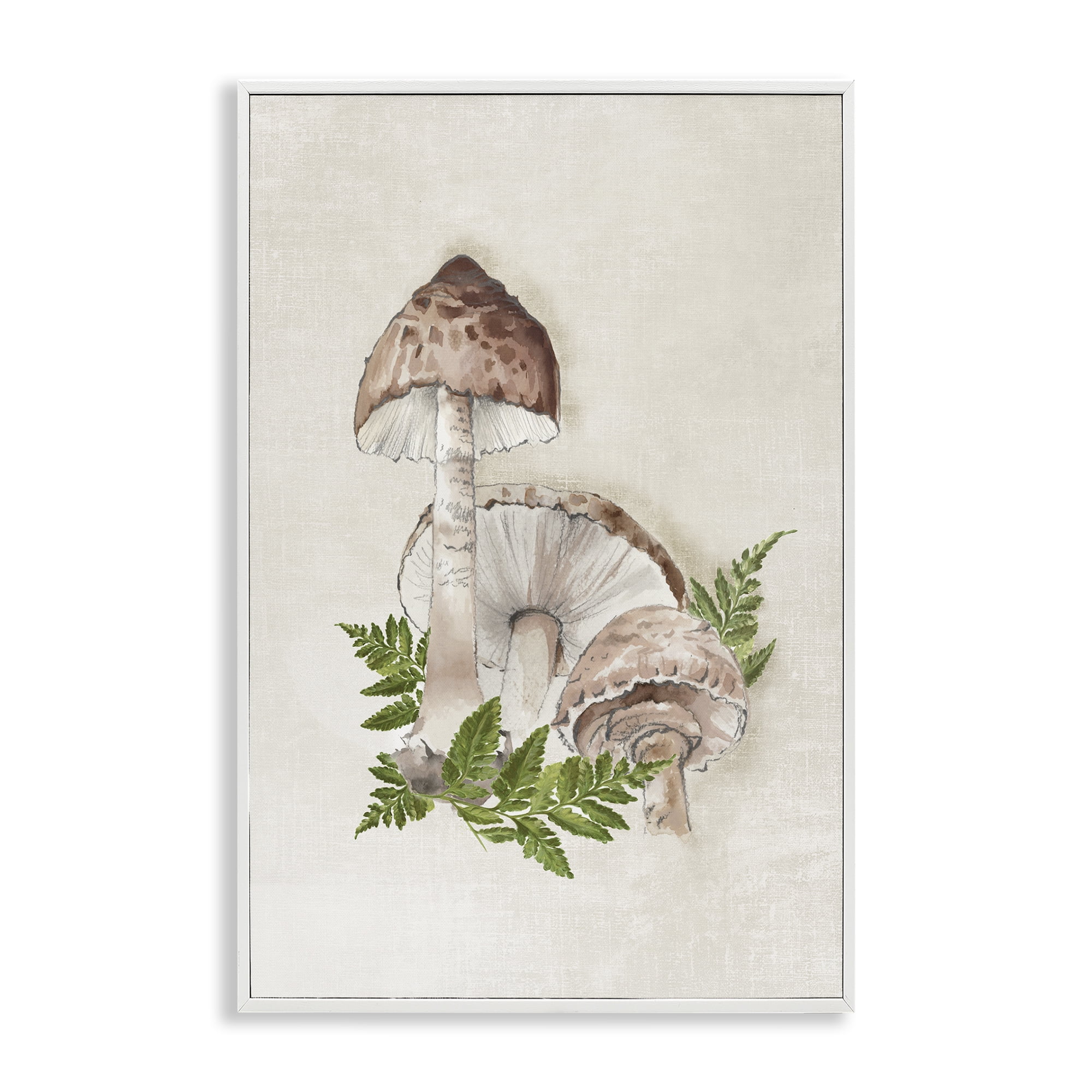 Stupell Industries Beige Mushrooms & Fern Plants & Flowers Painting White Framed Art Print Wall Art, 16 x 24