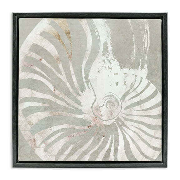 Stupell Industries Beige Nautilus Pattern Nautical & Beach Painting Black Floater Framed Canvas Art Print Wall Art, 18 x 18