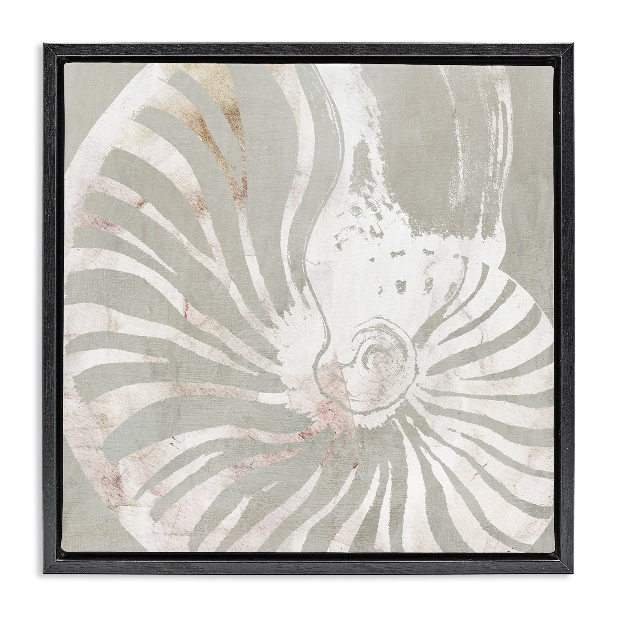 Stupell Industries Beige Nautilus Pattern Nautical & Beach Painting Black Floater Framed Canvas Art Print Wall Art, 25 x 25