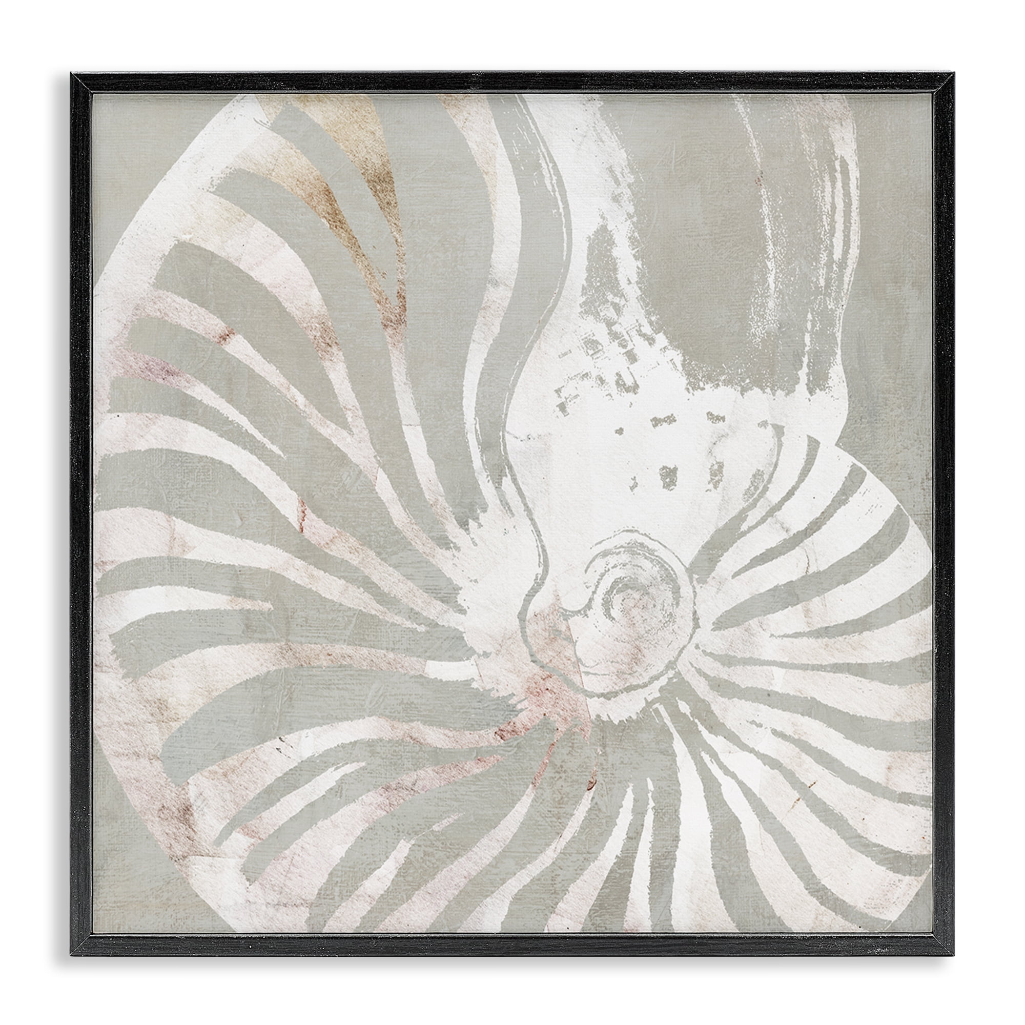Stupell Industries Beige Nautilus Pattern Nautical & Beach Painting Black Framed Art Print Wall Art, 24 x 24