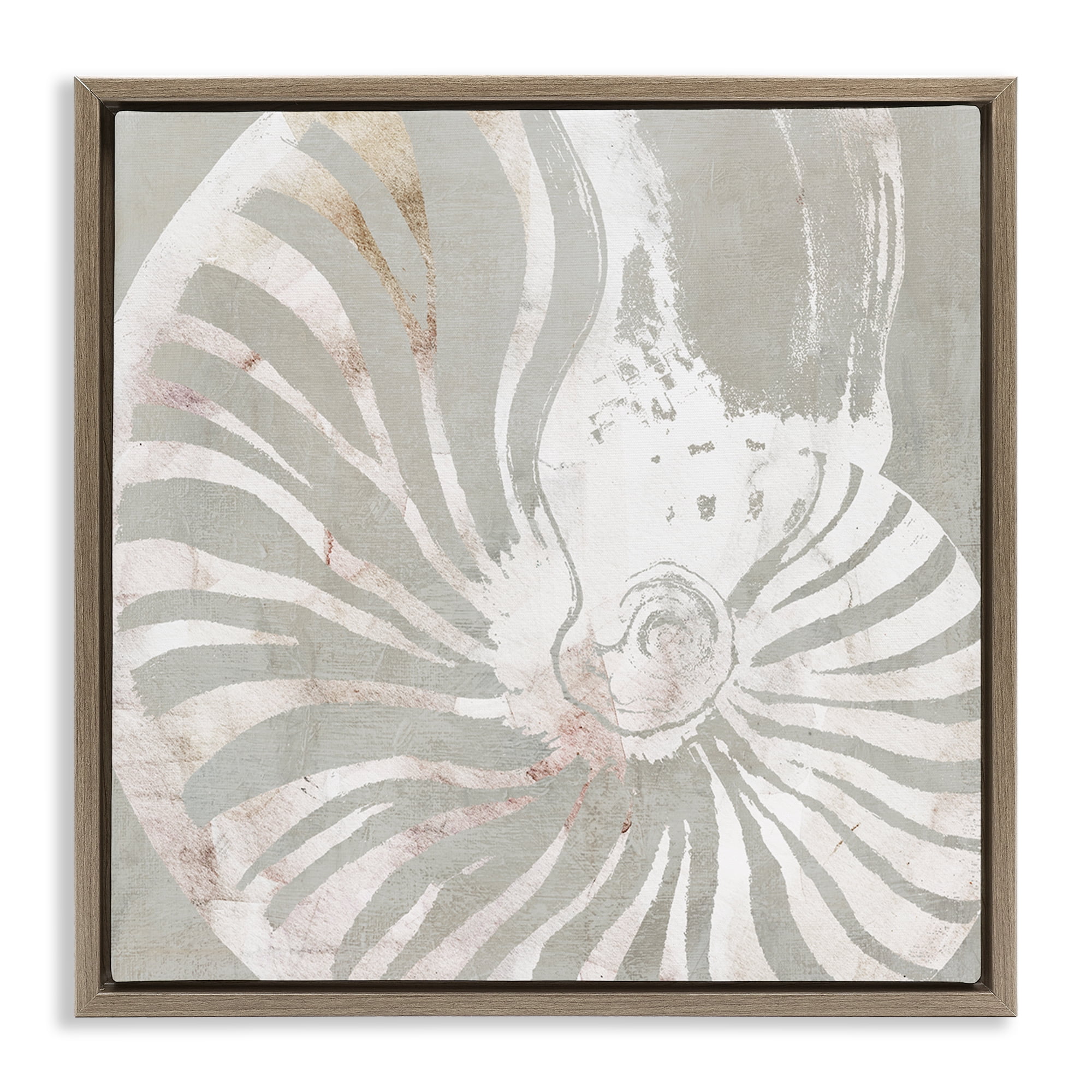 Stupell Industries Beige Nautilus Pattern Nautical & Beach Painting Brown Floater Framed Canvas Art Print Wall Art, 18 x 18