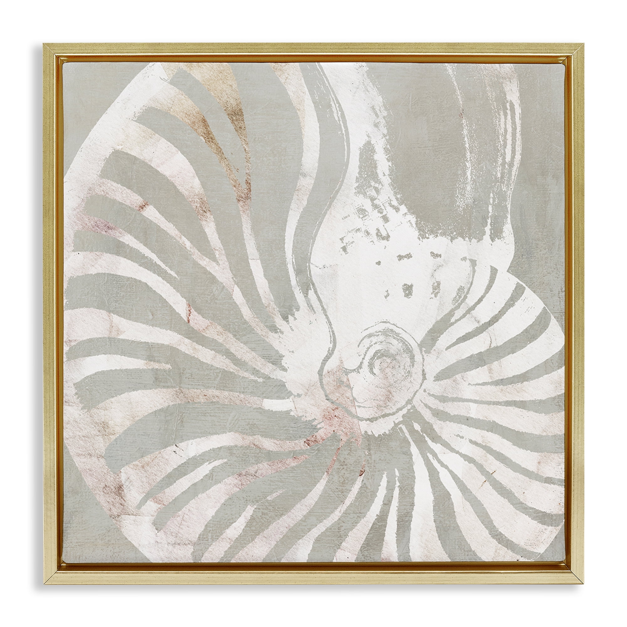 Stupell Industries Beige Nautilus Pattern Nautical & Beach Painting Gold Floater Framed Canvas Art Print Wall Art, 18 x 18
