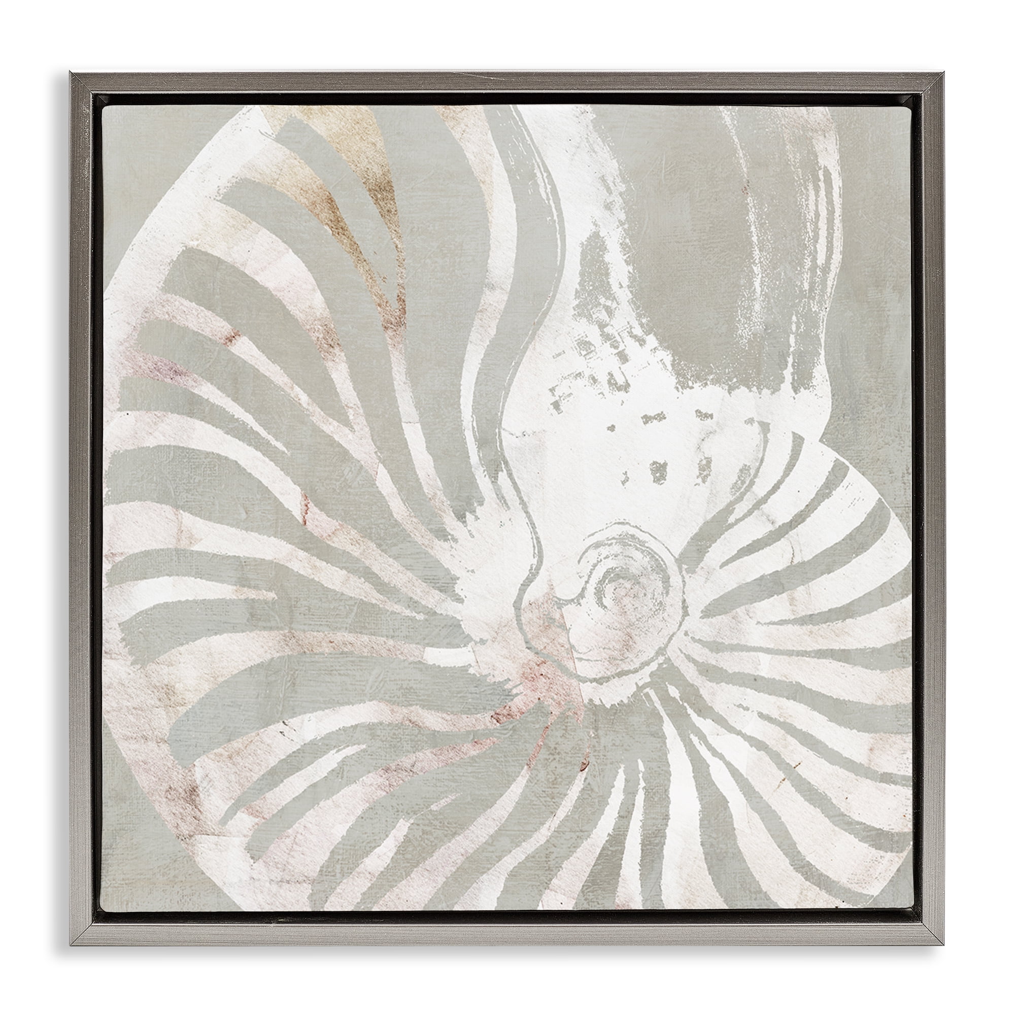 Stupell Industries Beige Nautilus Pattern Nautical & Beach Painting Gray Floater Framed Canvas Art Print Wall Art, 18 x 18