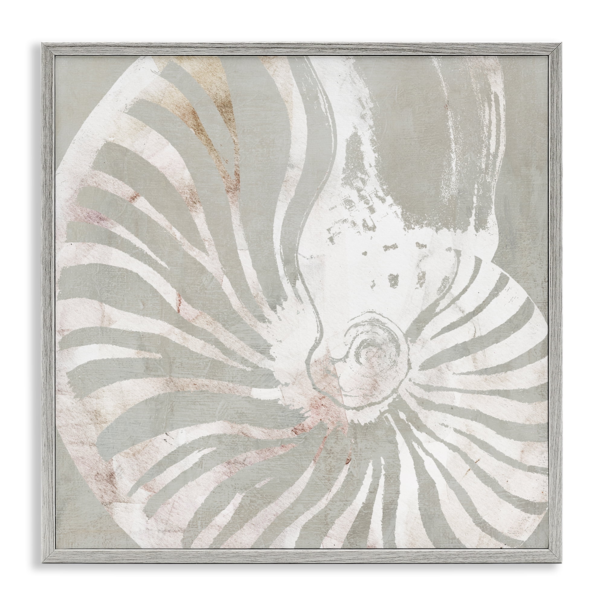 Stupell Industries Beige Nautilus Pattern Nautical & Beach Painting Gray Framed Art Print Wall Art, 17 x 17