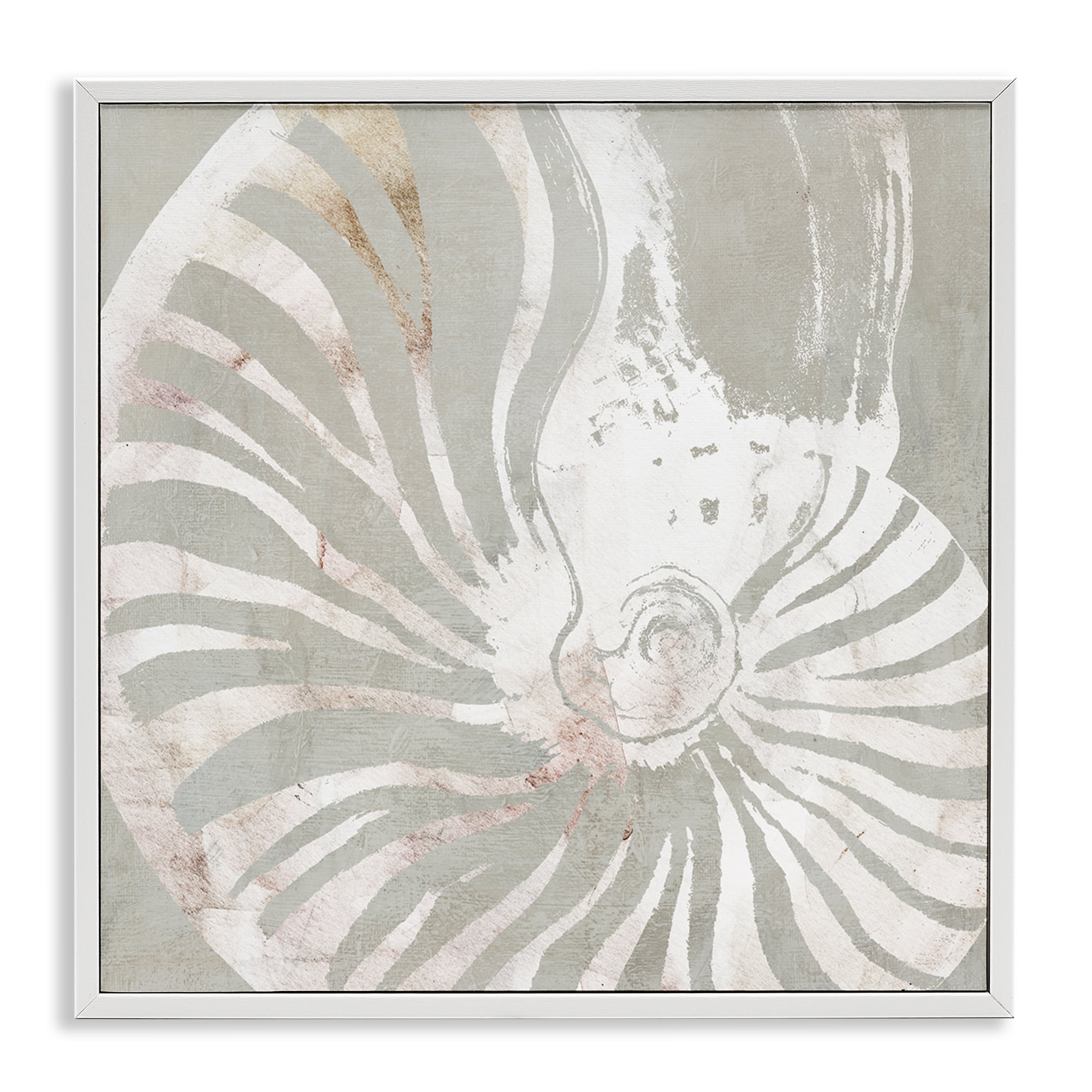 Stupell Industries Beige Nautilus Pattern Nautical & Beach Painting White Framed Art Print Wall Art, 24 x 24