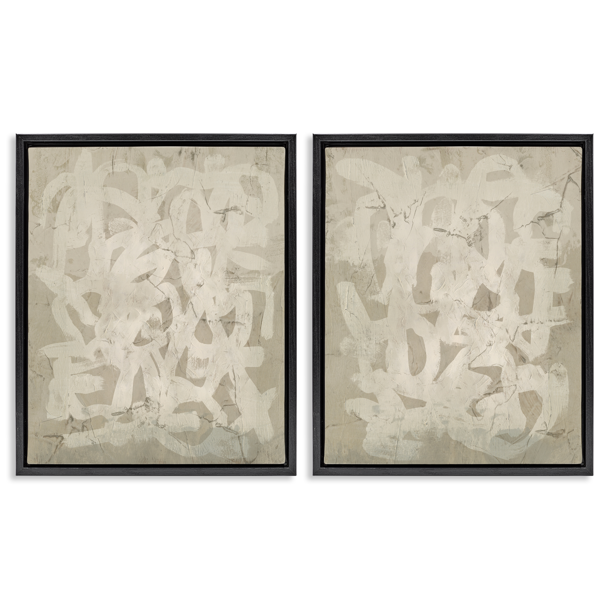 Stupell Industries Beige Neutral Brutalist Style Abstract Painting Black Floater Framed Canvas Art Print Wall Art, 17 x 21, Set of 2