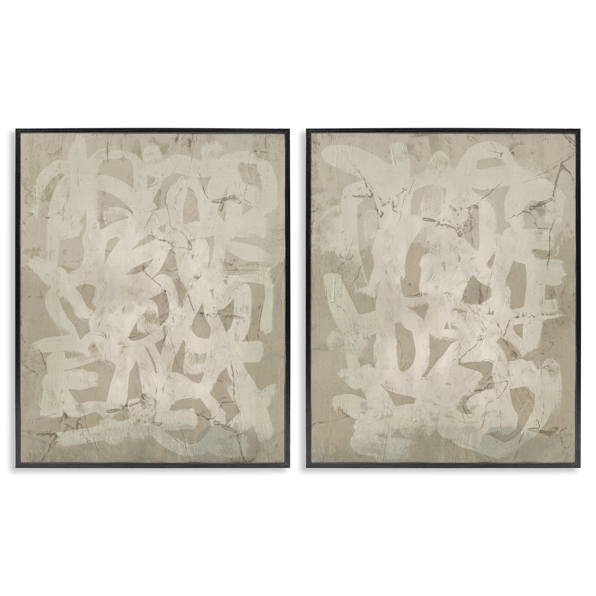 Stupell Industries Beige Neutral Brutalist Style Abstract Painting Black Framed Art Print Wall Art, 16 x 20, Set of 2