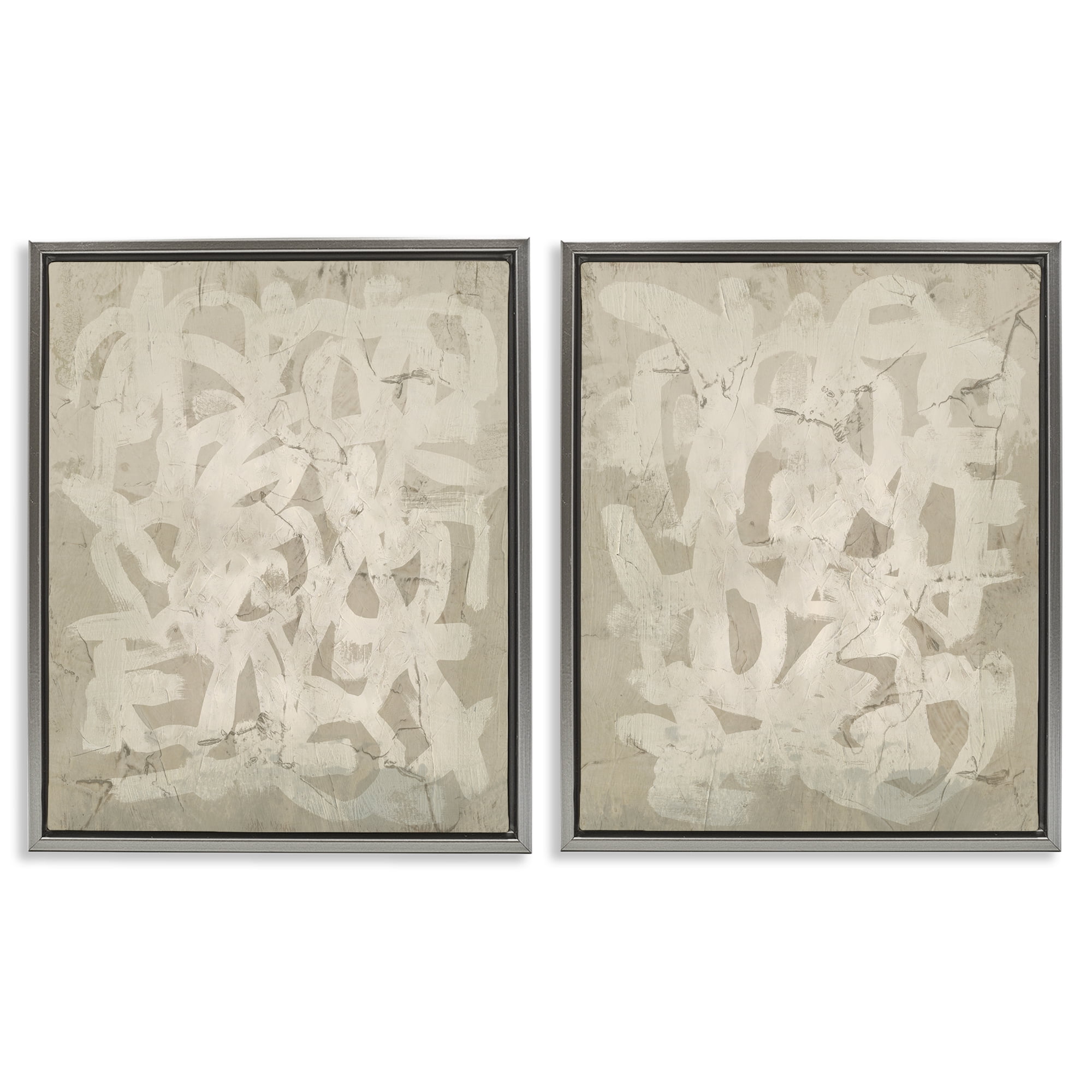 Stupell Industries Beige Neutral Brutalist Style Abstract Painting Gray Floater Framed Canvas Art Print Wall Art, 17 x 21, Set of 2