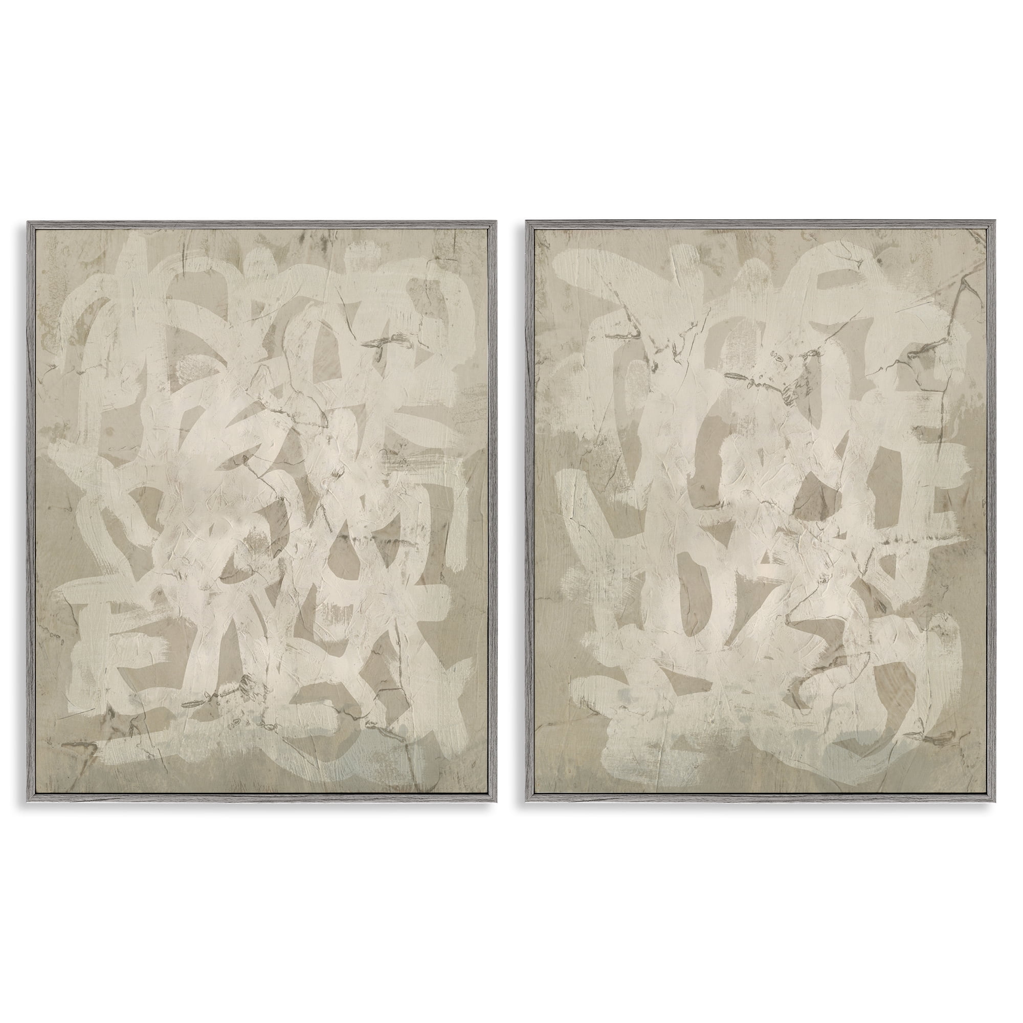 Stupell Industries Beige Neutral Brutalist Style Abstract Painting Gray Framed Art Print Wall Art, 16 x 20, Set of 2