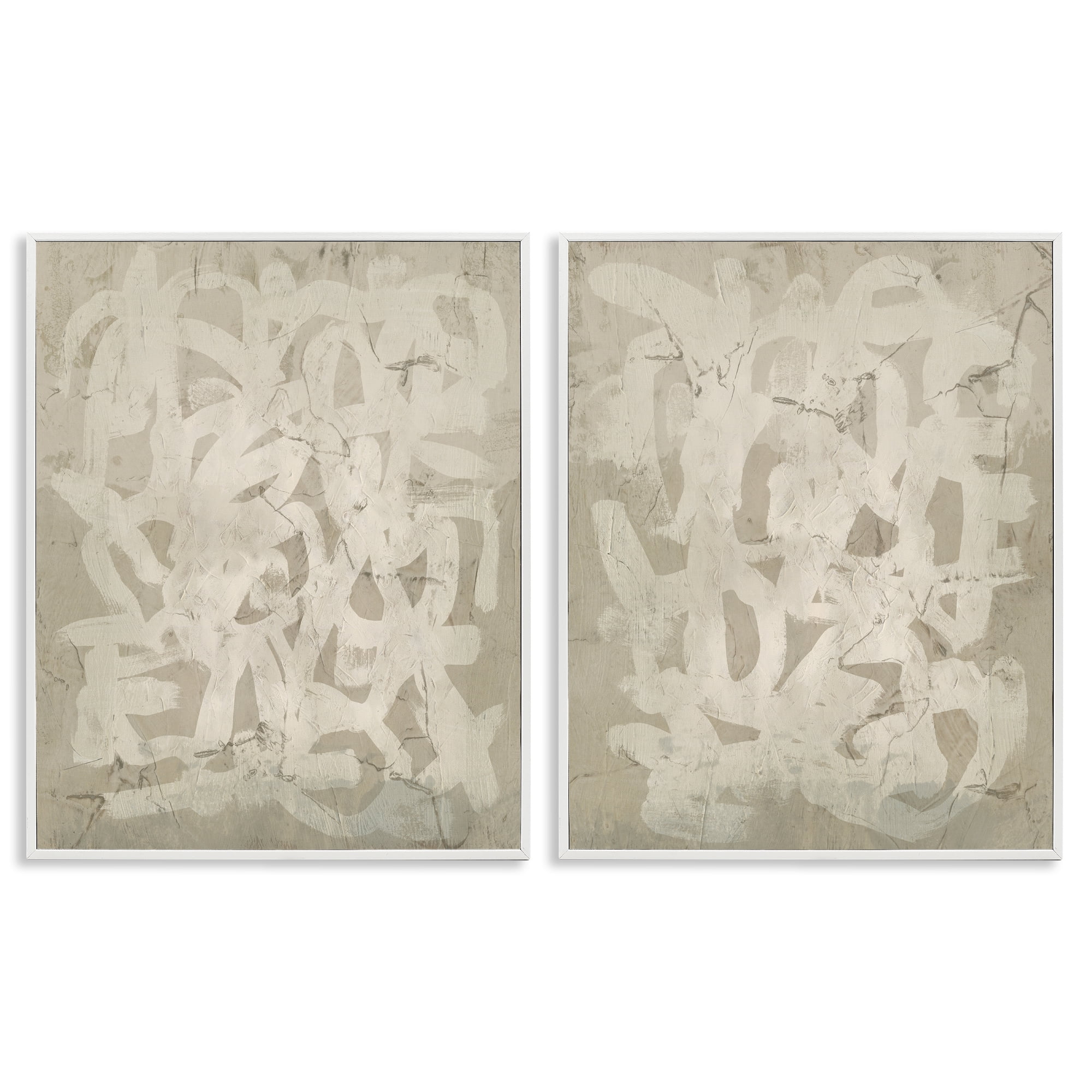 Stupell Industries Beige Neutral Brutalist Style Abstract Painting White Framed Art Print Wall Art, 11 x 14, Set of 2