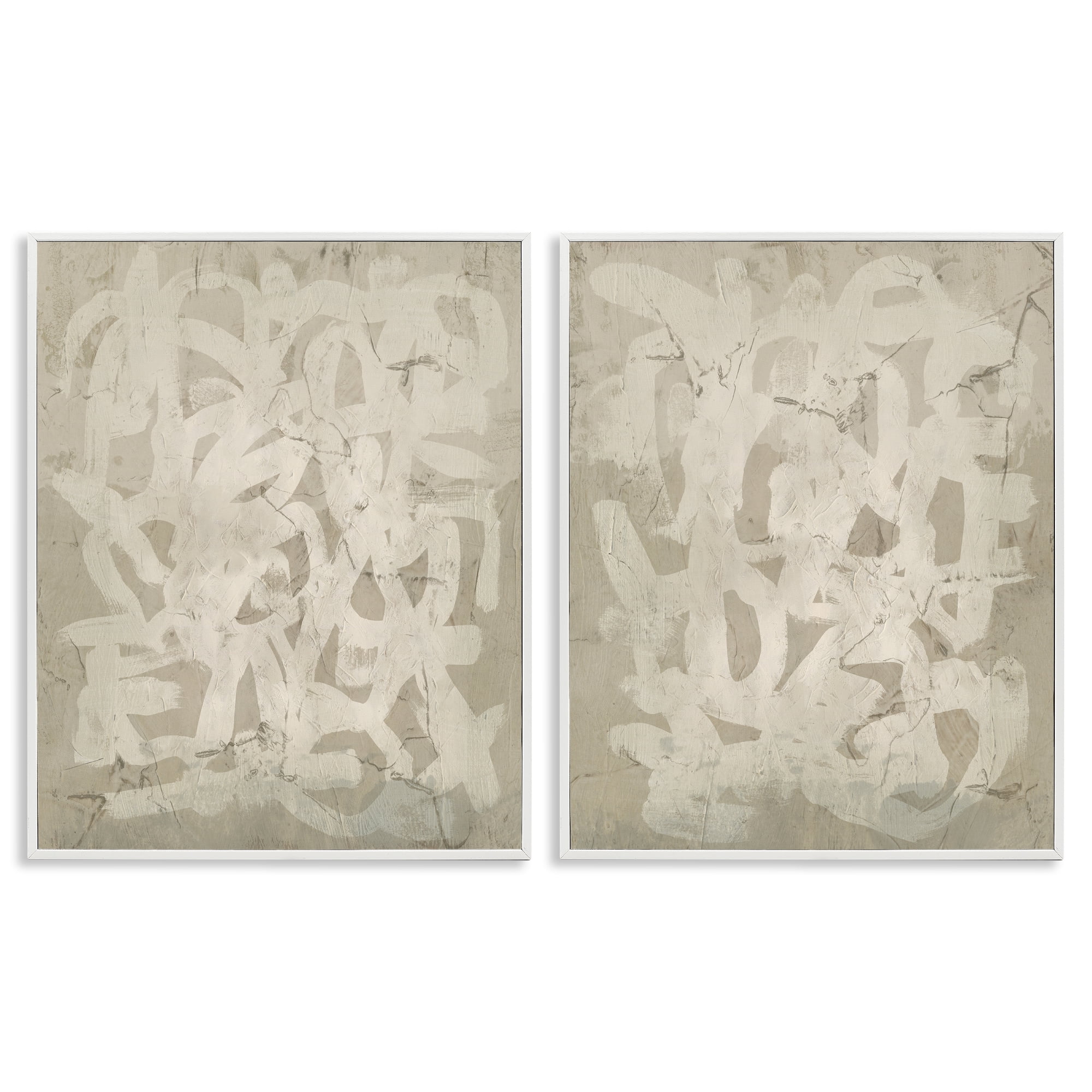 Stupell Industries Beige Neutral Brutalist Style Abstract Painting White Framed Art Print Wall Art, 24 x 30, Set of 2